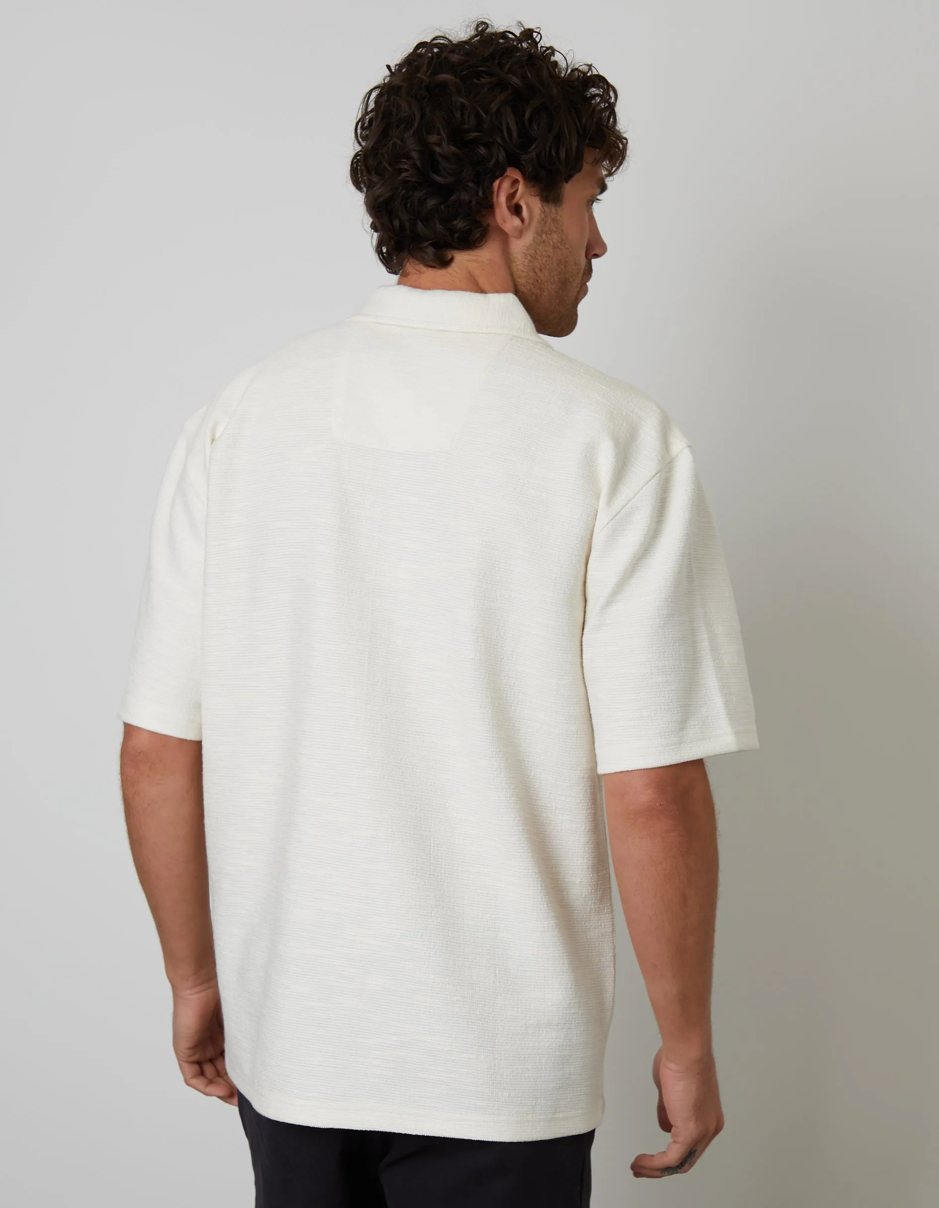 Ecru Textured Revere Collar Short Sleeve Shirt sold by Threadbare product image thumbnail 2