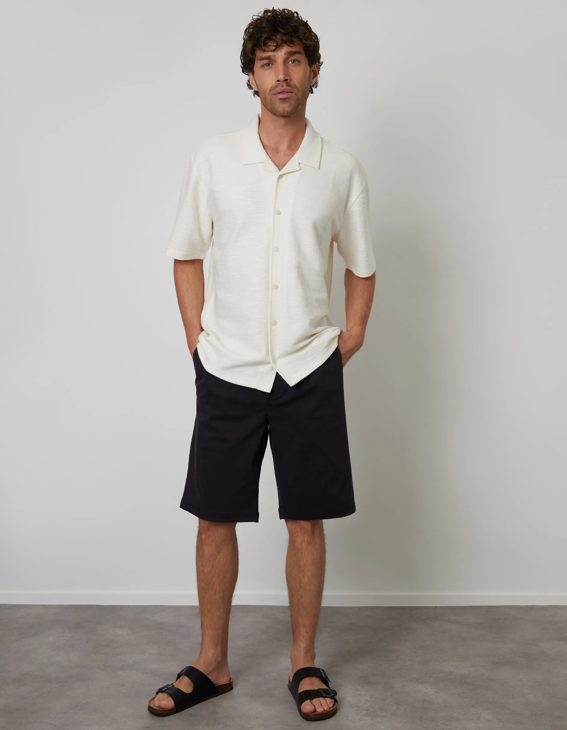 Ecru Textured Revere Collar Short Sleeve Shirt sold by Threadbare product image thumbnail 3