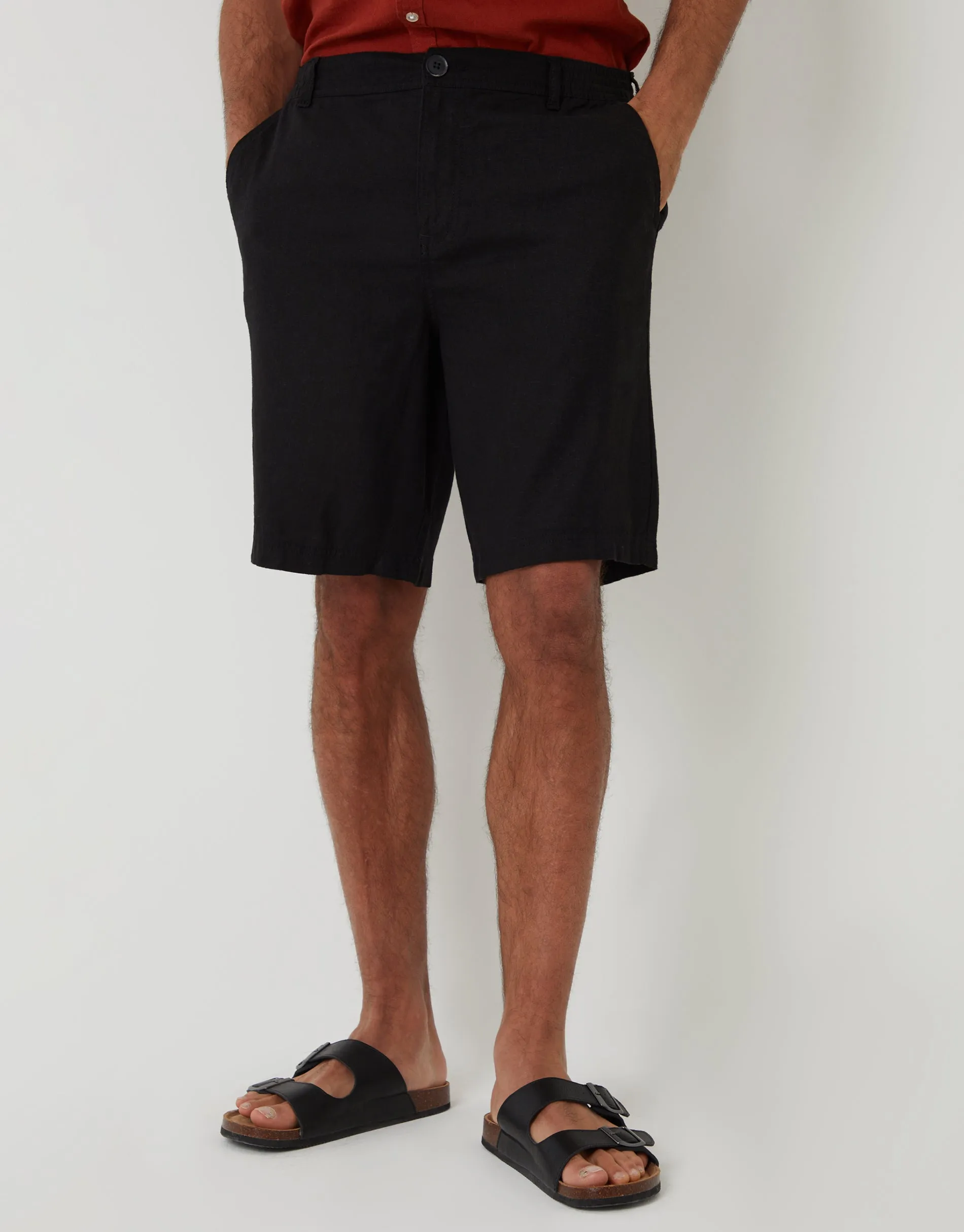 Black Linen Blend Shorts sold by Threadbare