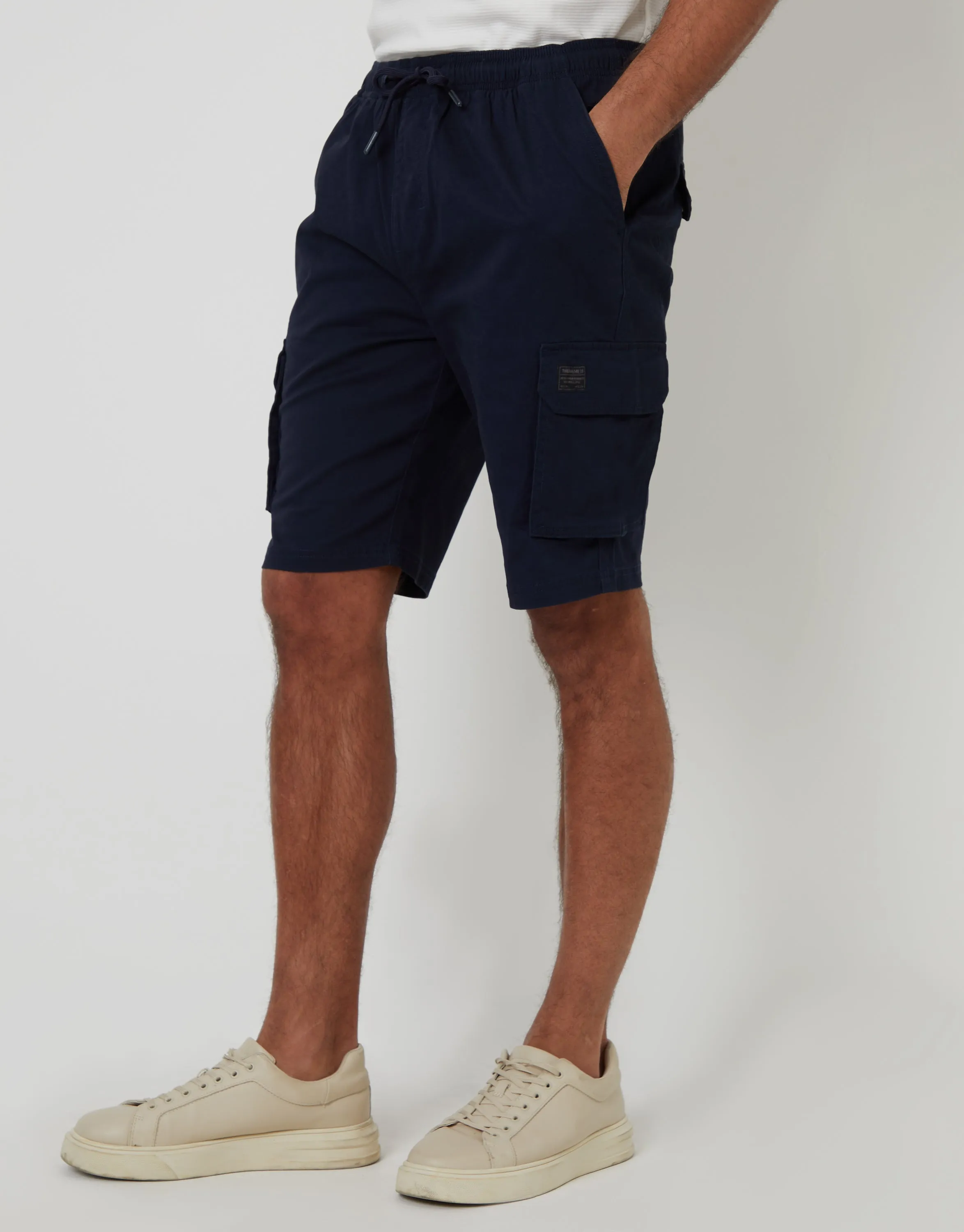 Navy Jogger Style Cargo Shorts sold by Threadbare
