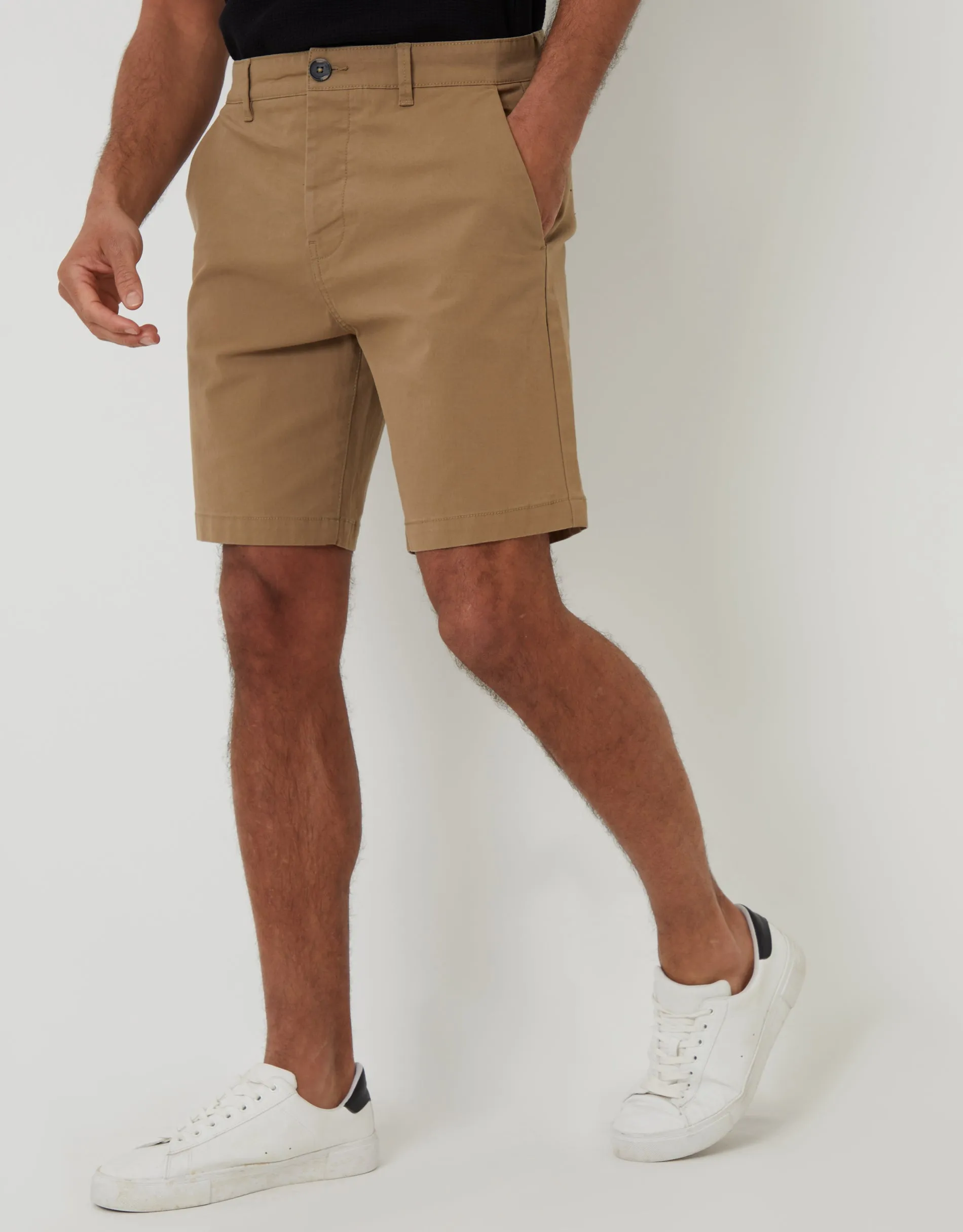Dark Stone Regular Fit Stretch Chino Shorts sold by Threadbare