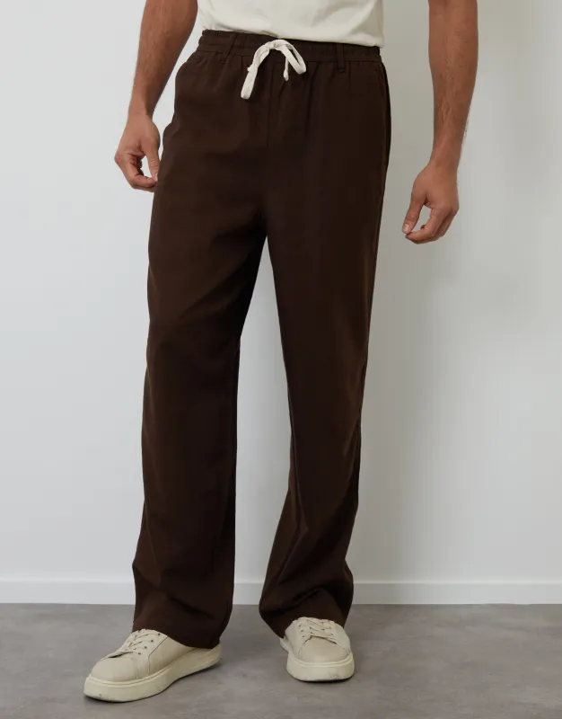 Chocolate Linen Blend Baggy Trousers sold by Threadbare