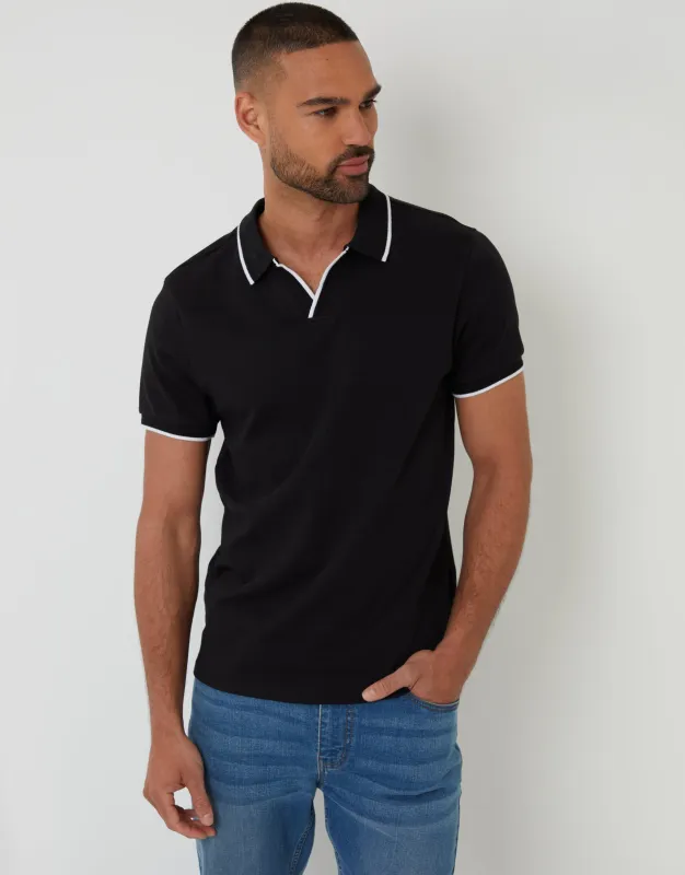 Threadbare Men's Black Cotton Interlock Trophy Neck Polo Shirt sold by Threadbare