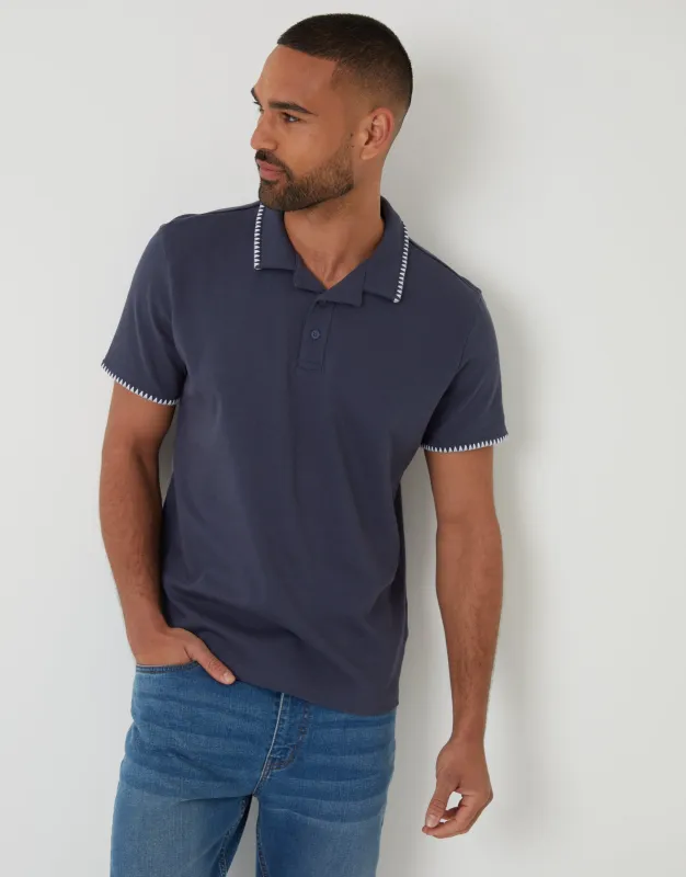 Denim Blue Contrast Revere Collar Polo Shirt sold by Threadbare