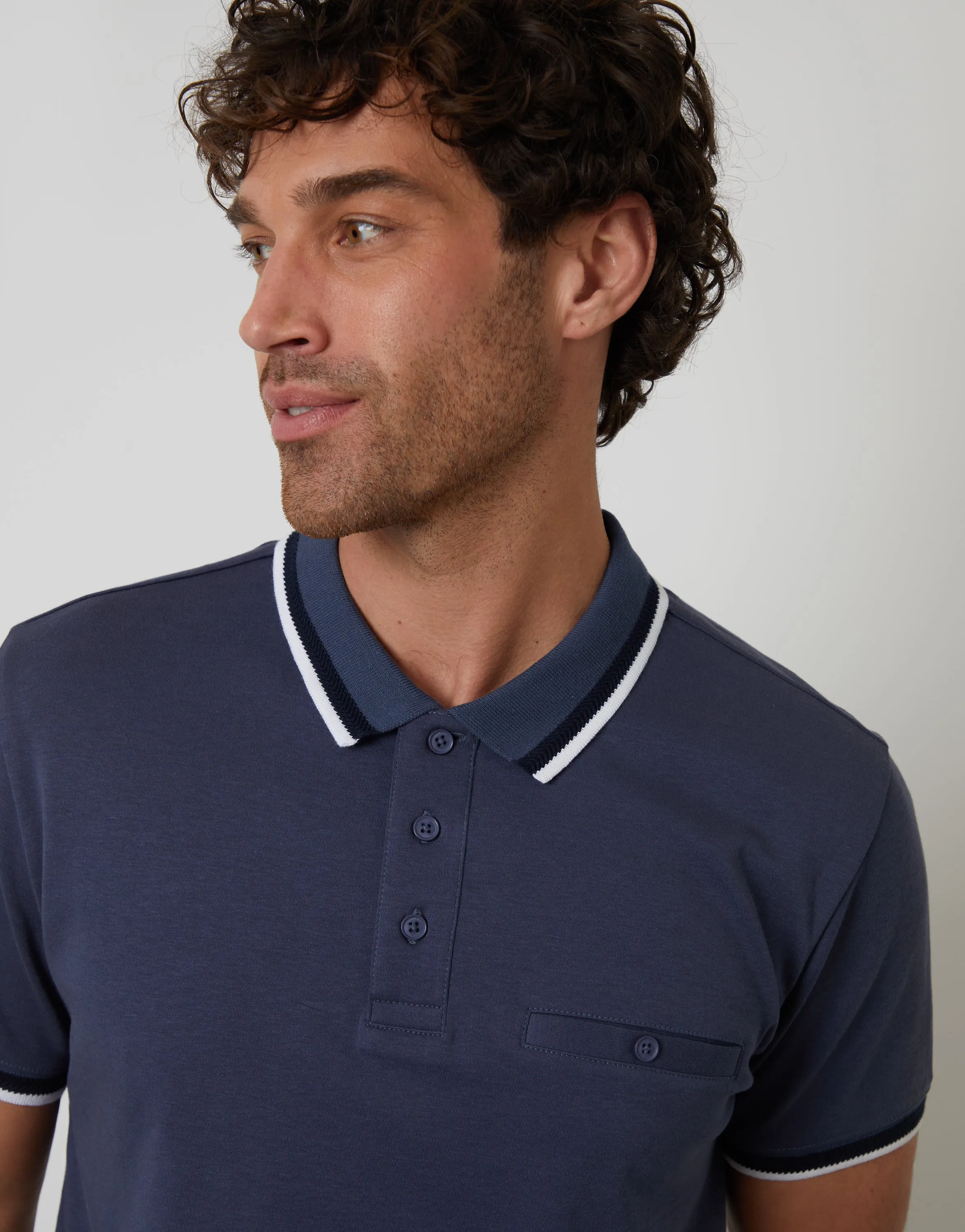 Blue Jetted Pocket Cotton Interlock Polo Shirt sold by Threadbare product image thumbnail 4