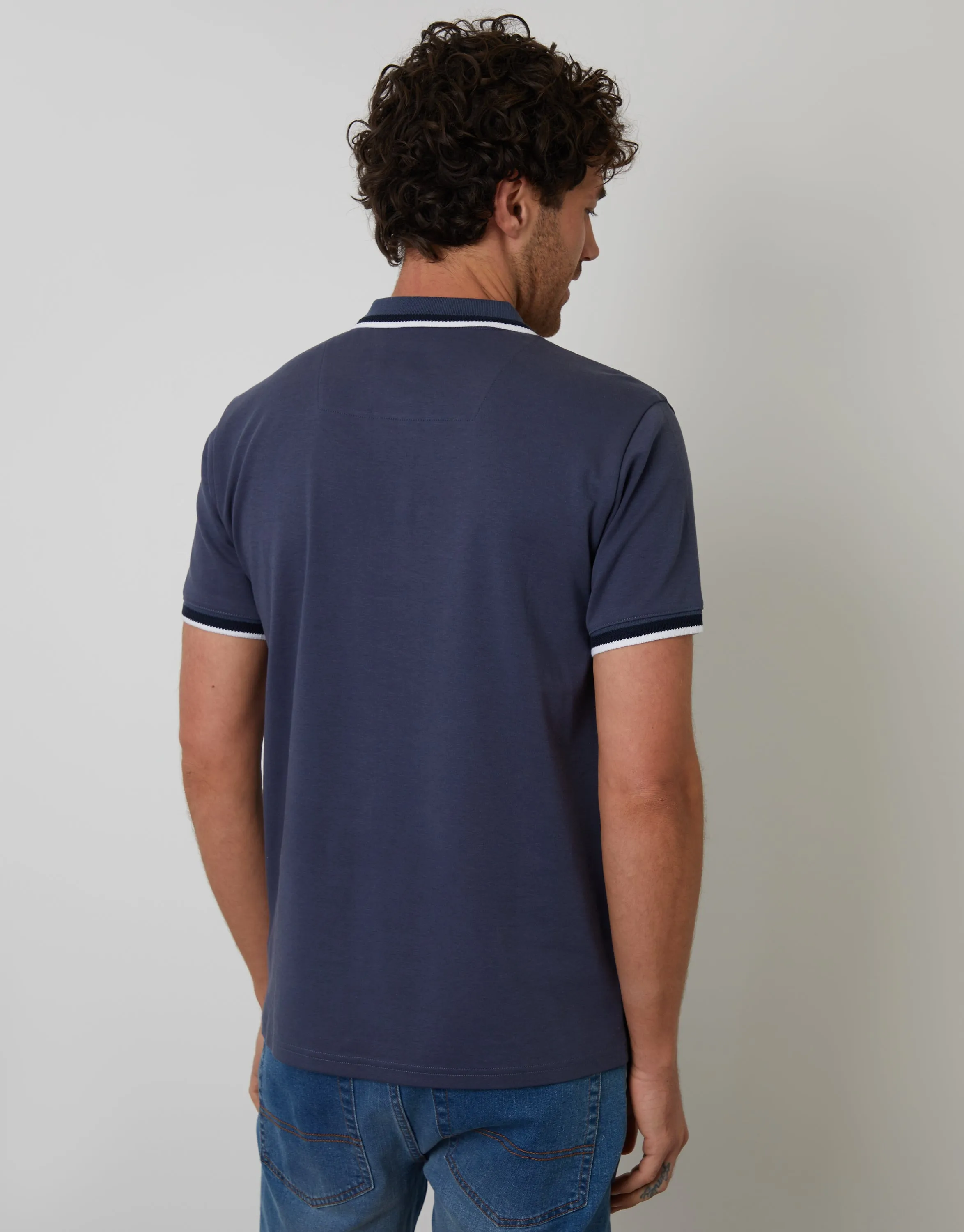 Blue Jetted Pocket Cotton Interlock Polo Shirt sold by Threadbare product image thumbnail 2