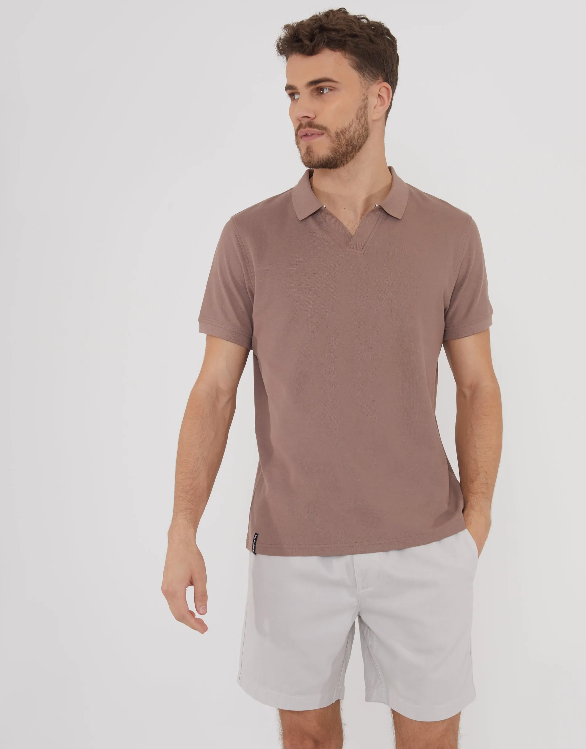 Brown Open Neck Collar Polo Shirt sold by Threadbare product image thumbnail 3