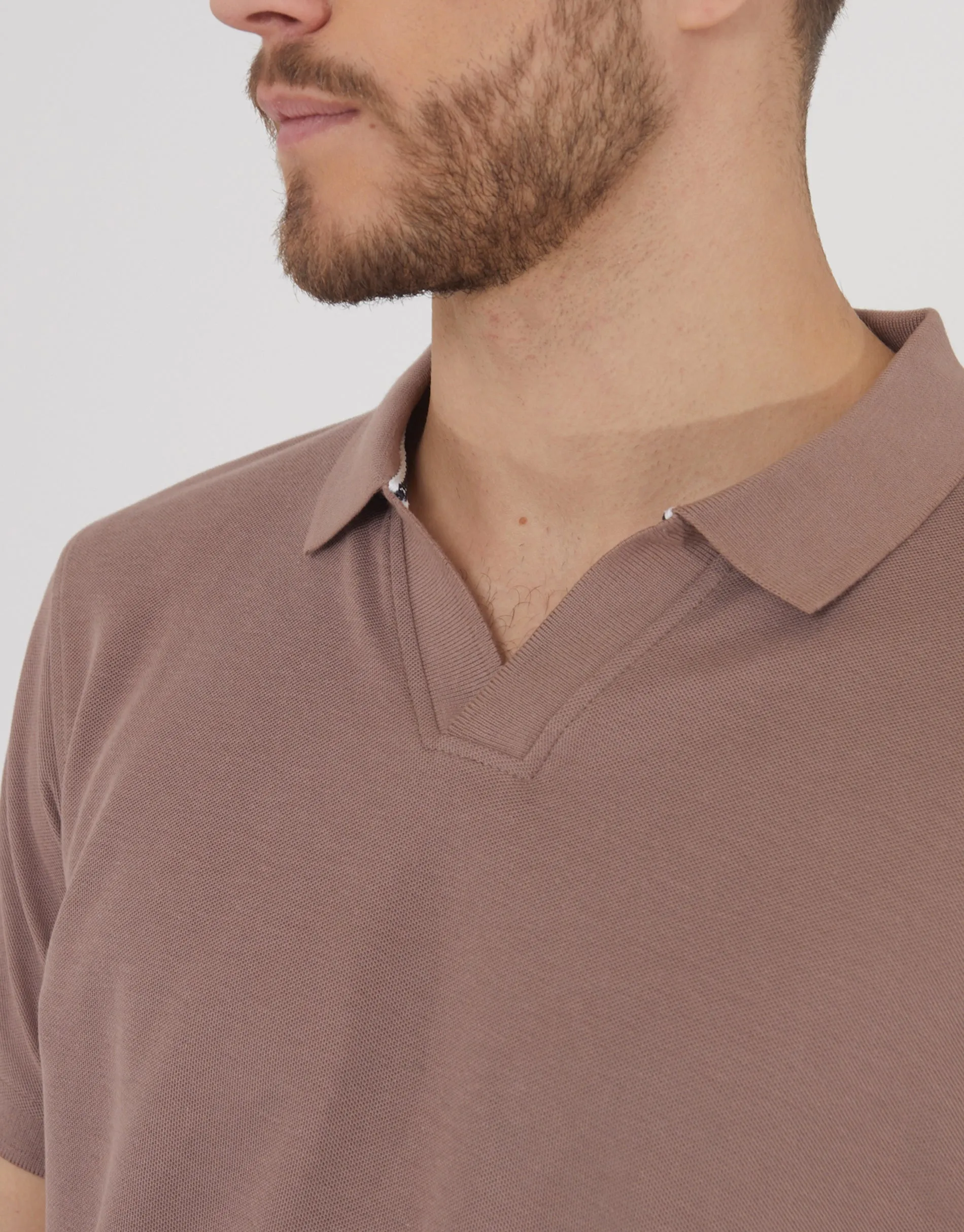 Brown Open Neck Collar Polo Shirt sold by Threadbare product image thumbnail 4