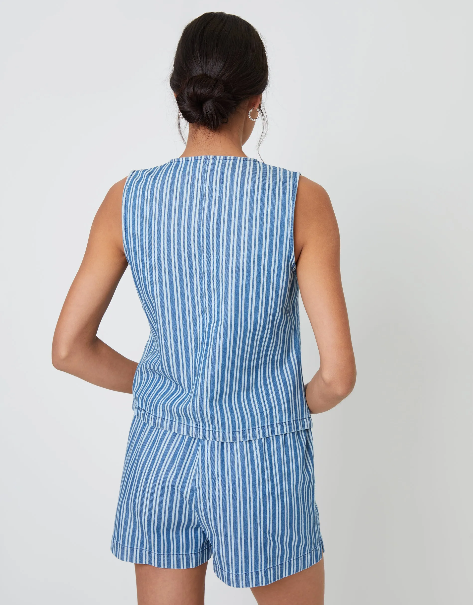 Mid Wash Striped Crew Neck Denim Waistcoat sold by Threadbare product image thumbnail 3