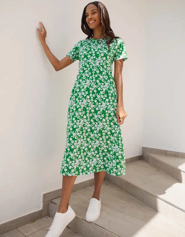 Threadbare Women's Green Floral Print Jersey Midi Smock Dress with Pockets sold by Threadbare