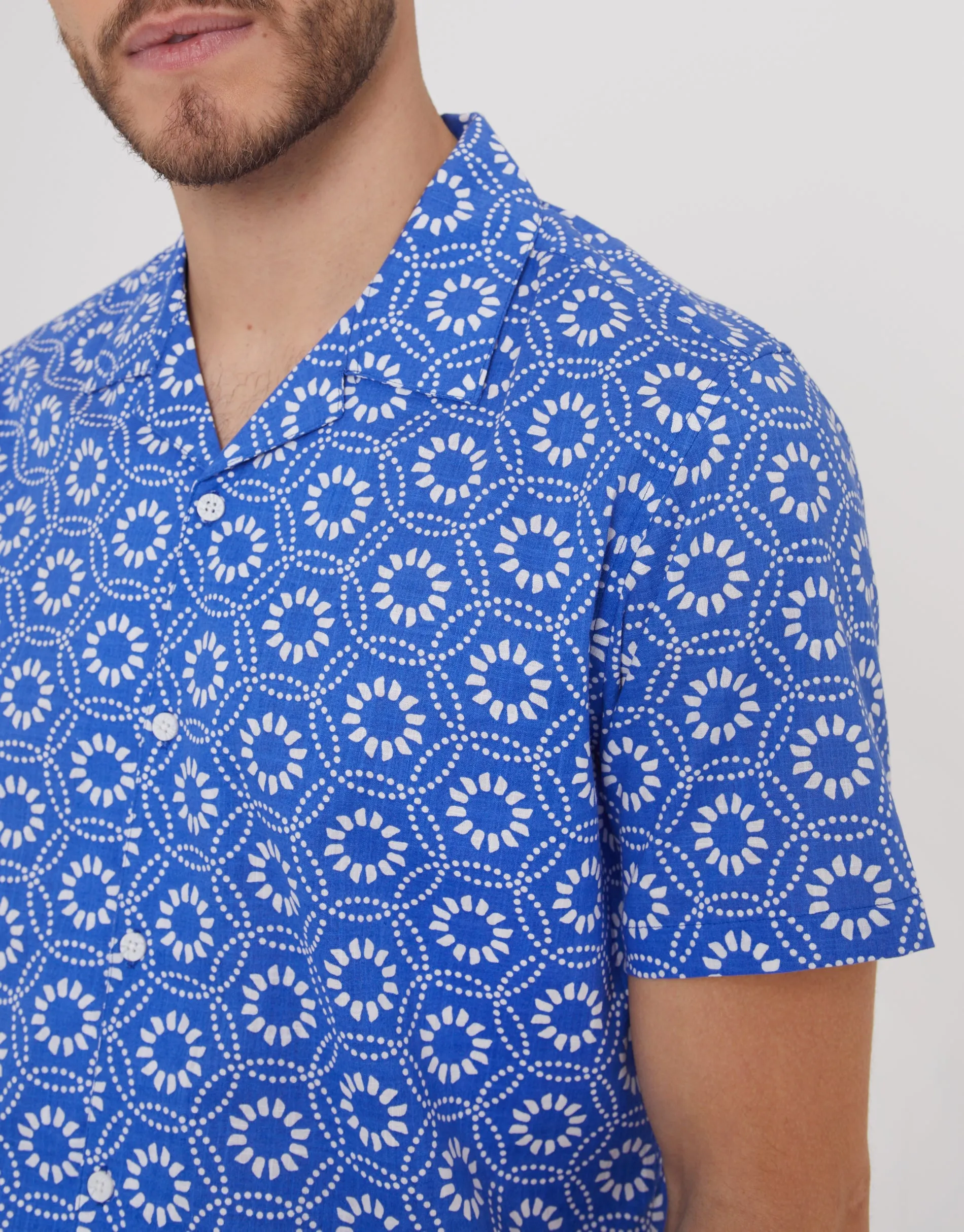 Blue Tile Print Short Sleeve Shirt sold by Threadbare product image thumbnail 4