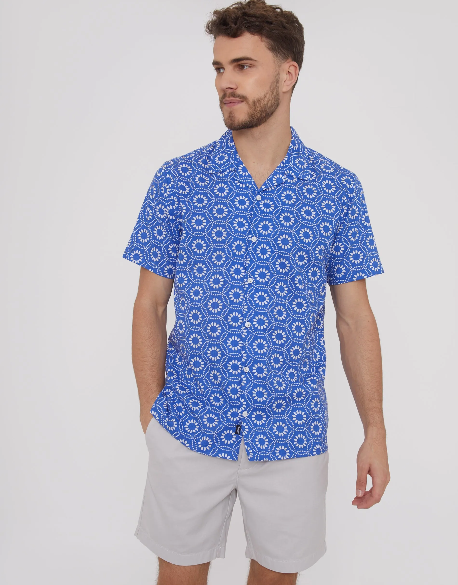 Blue Tile Print Short Sleeve Shirt sold by Threadbare product image thumbnail 3