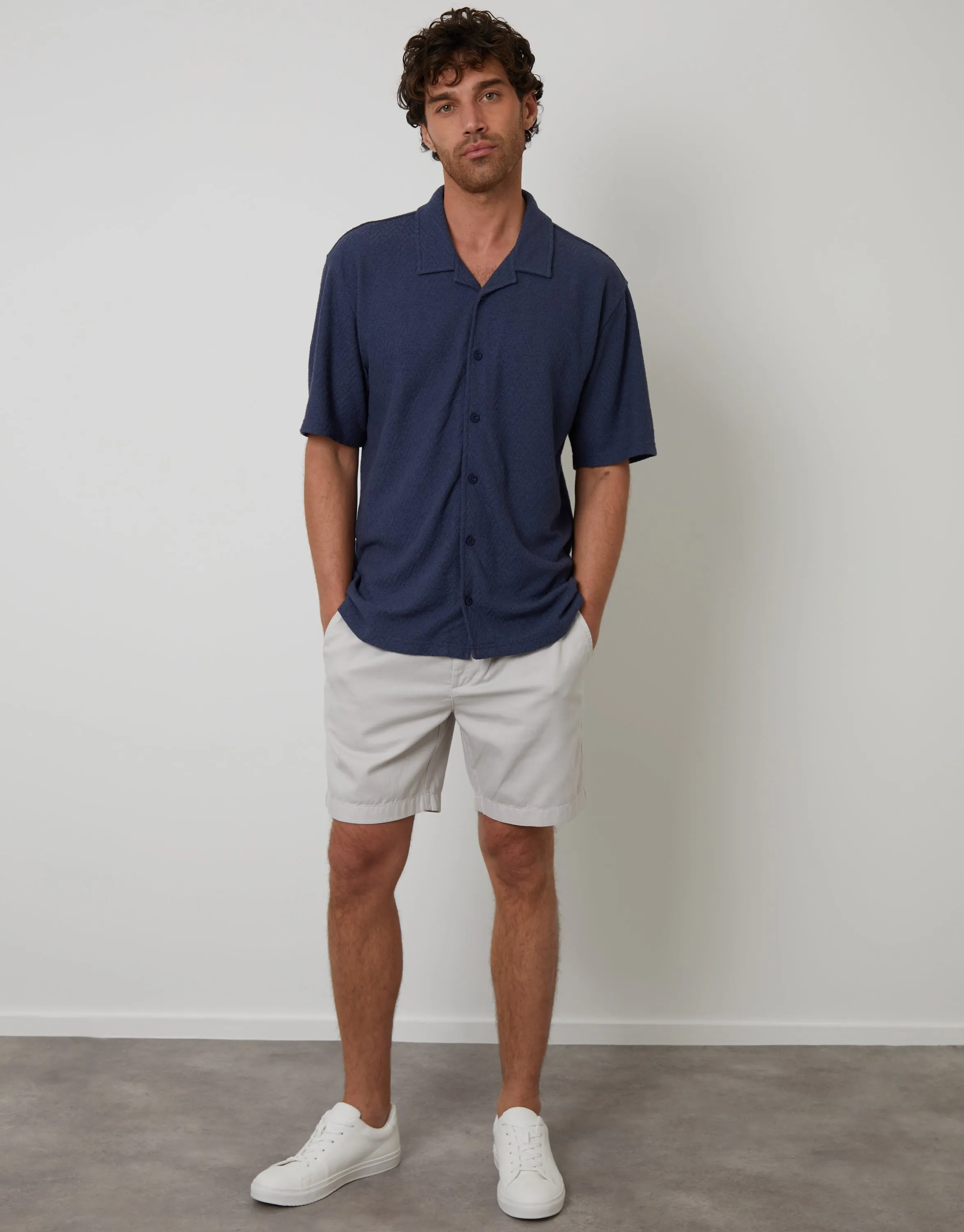 Denim Blue Relaxed Fit Textured Revere Collar Shirt sold by Threadbare product image thumbnail 3