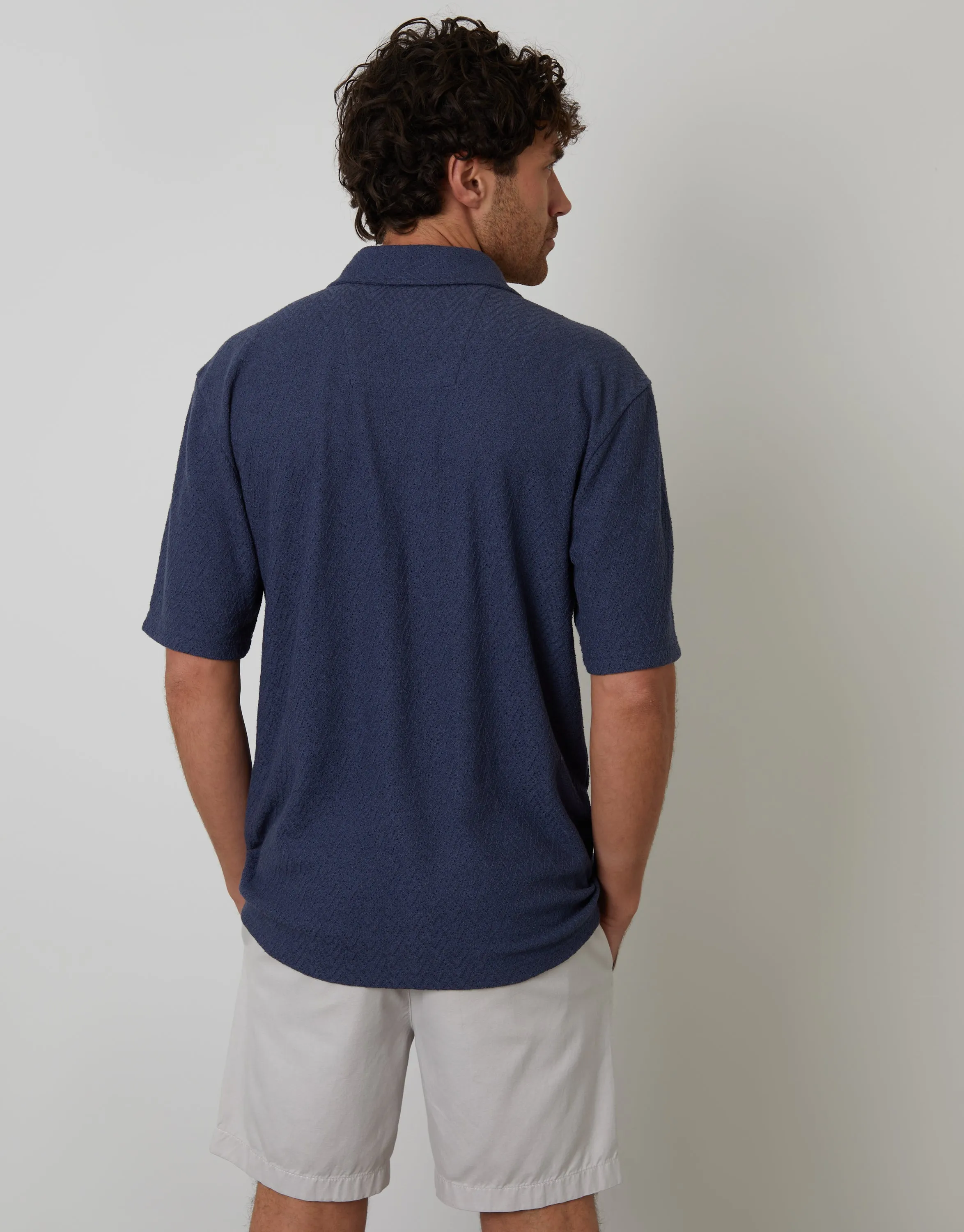 Denim Blue Relaxed Fit Textured Revere Collar Shirt sold by Threadbare product image thumbnail 2