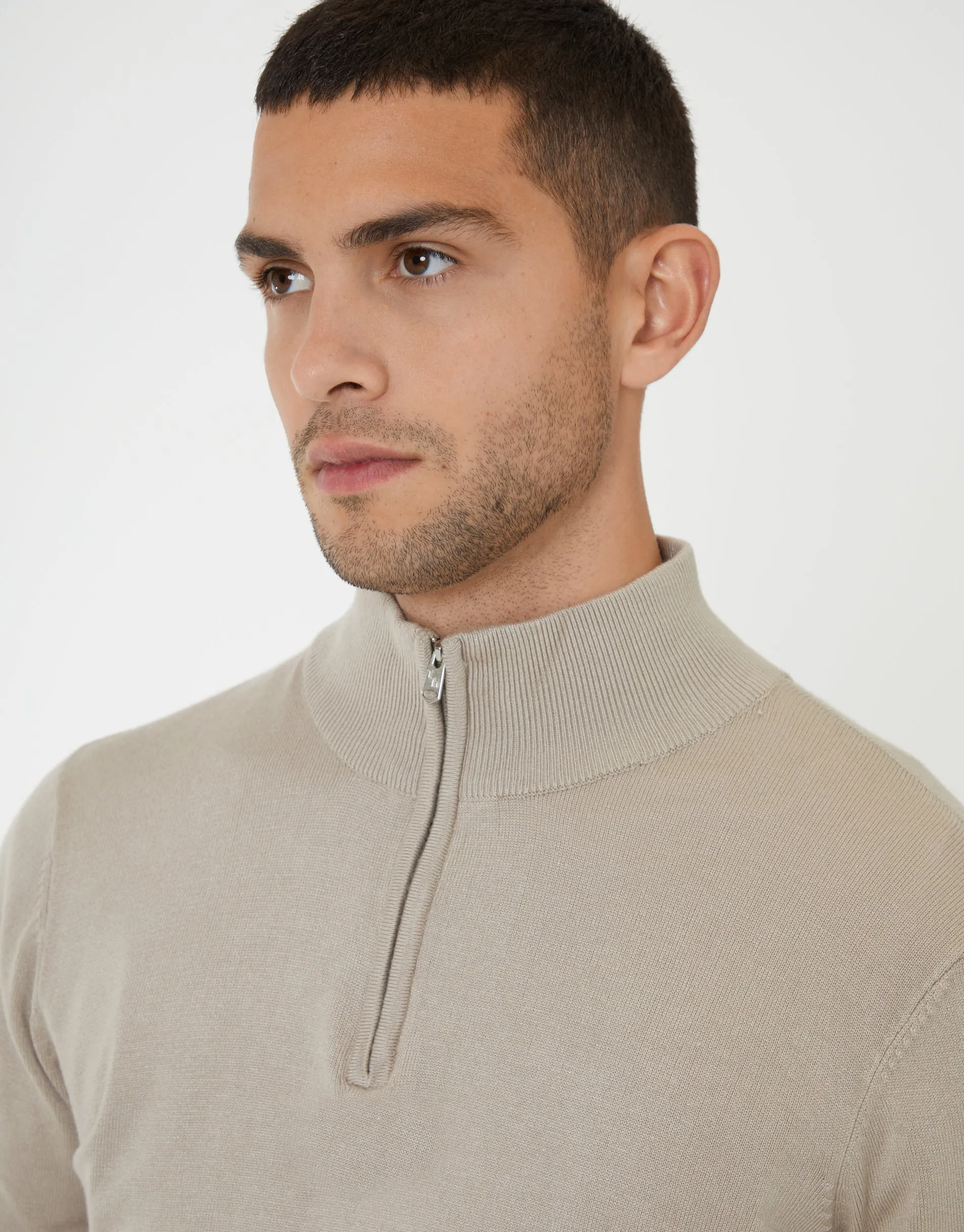 Ecru Funnel Neck Quarter Zip Knitted Jumper sold by Threadbare product image thumbnail 4