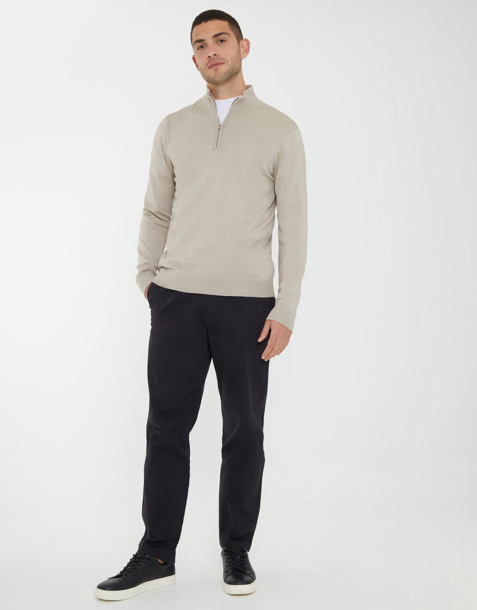 Ecru Funnel Neck Quarter Zip Knitted Jumper sold by Threadbare product image thumbnail 3