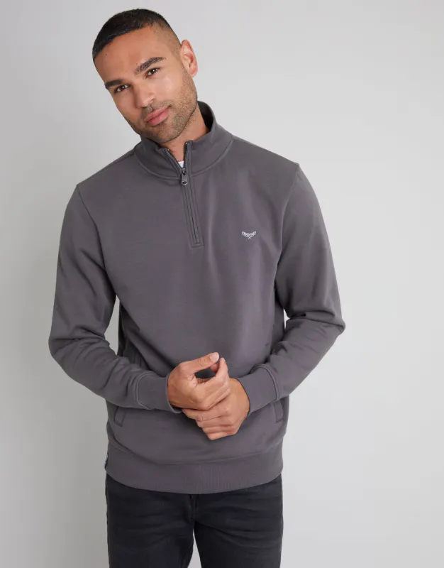 Slate Grey Quarter Zip Sweatshirt sold by Threadbare