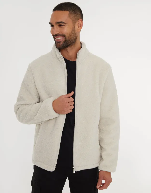 Threadbare Men's Ecru Zip Through Funnel Neck Borg Fleece sold by Threadbare