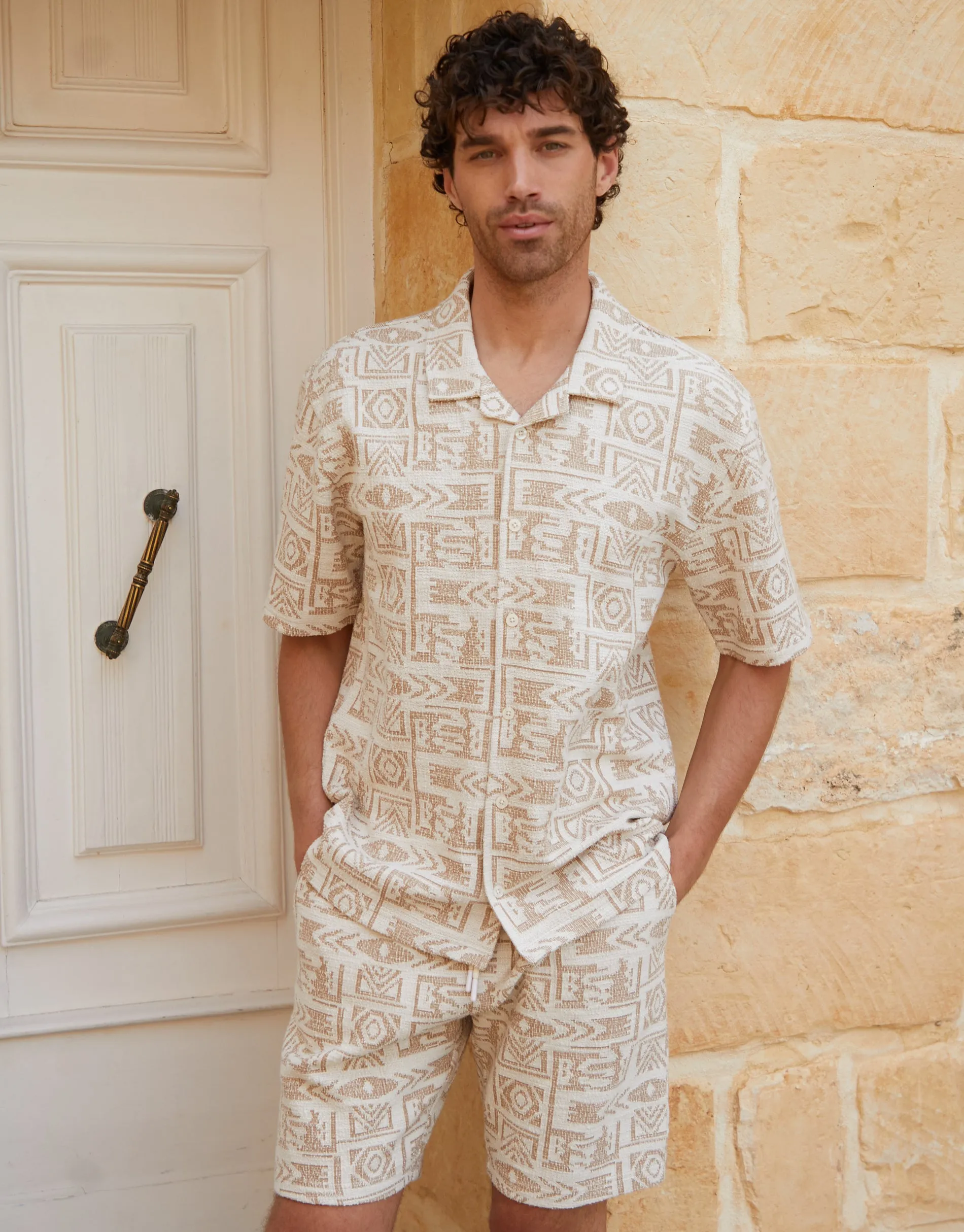 Ecru Patterned Textured Pull On Shorts sold by Threadbare