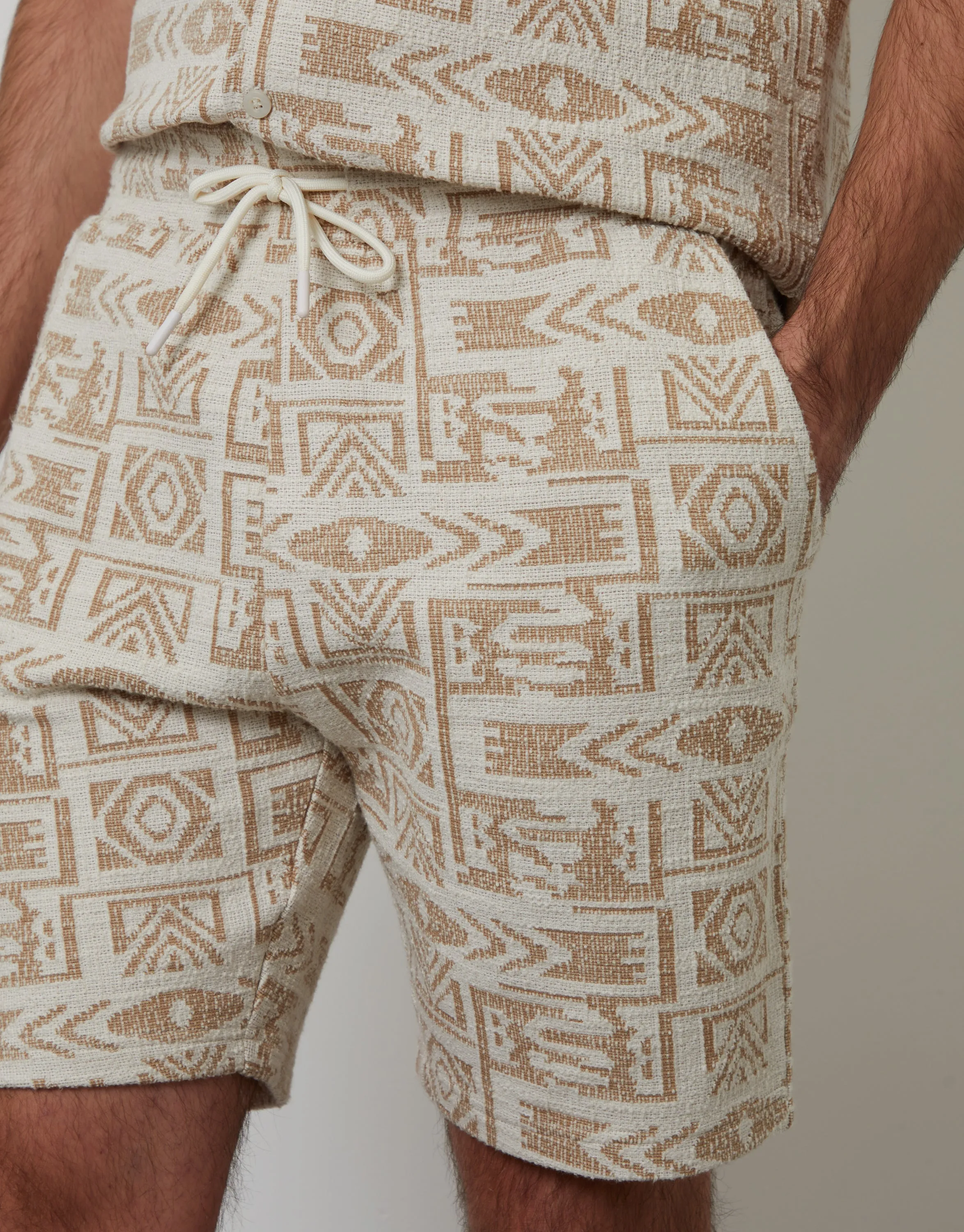 Ecru Patterned Textured Pull On Shorts sold by Threadbare product image thumbnail 5