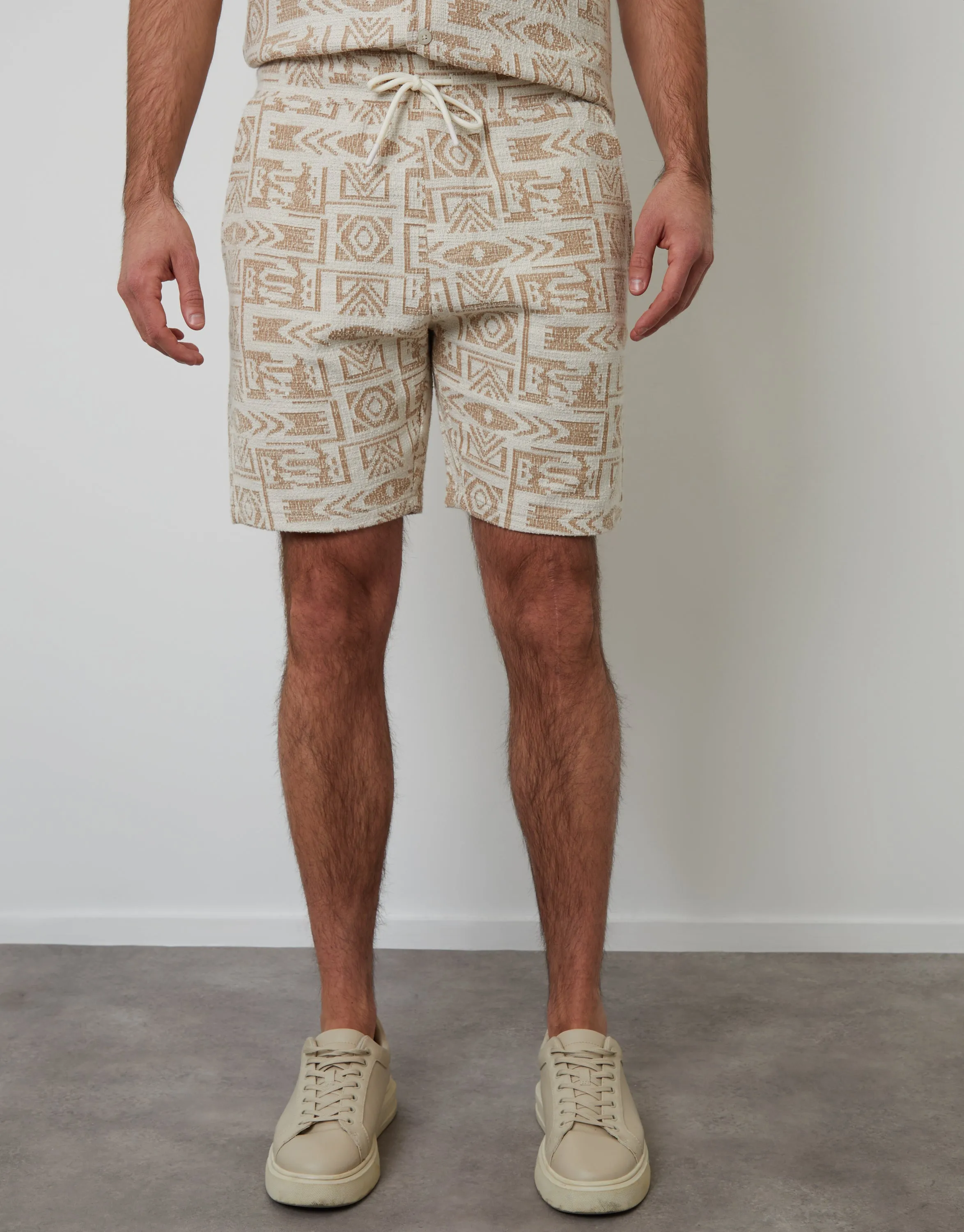 Ecru Patterned Textured Pull On Shorts sold by Threadbare product image thumbnail 2