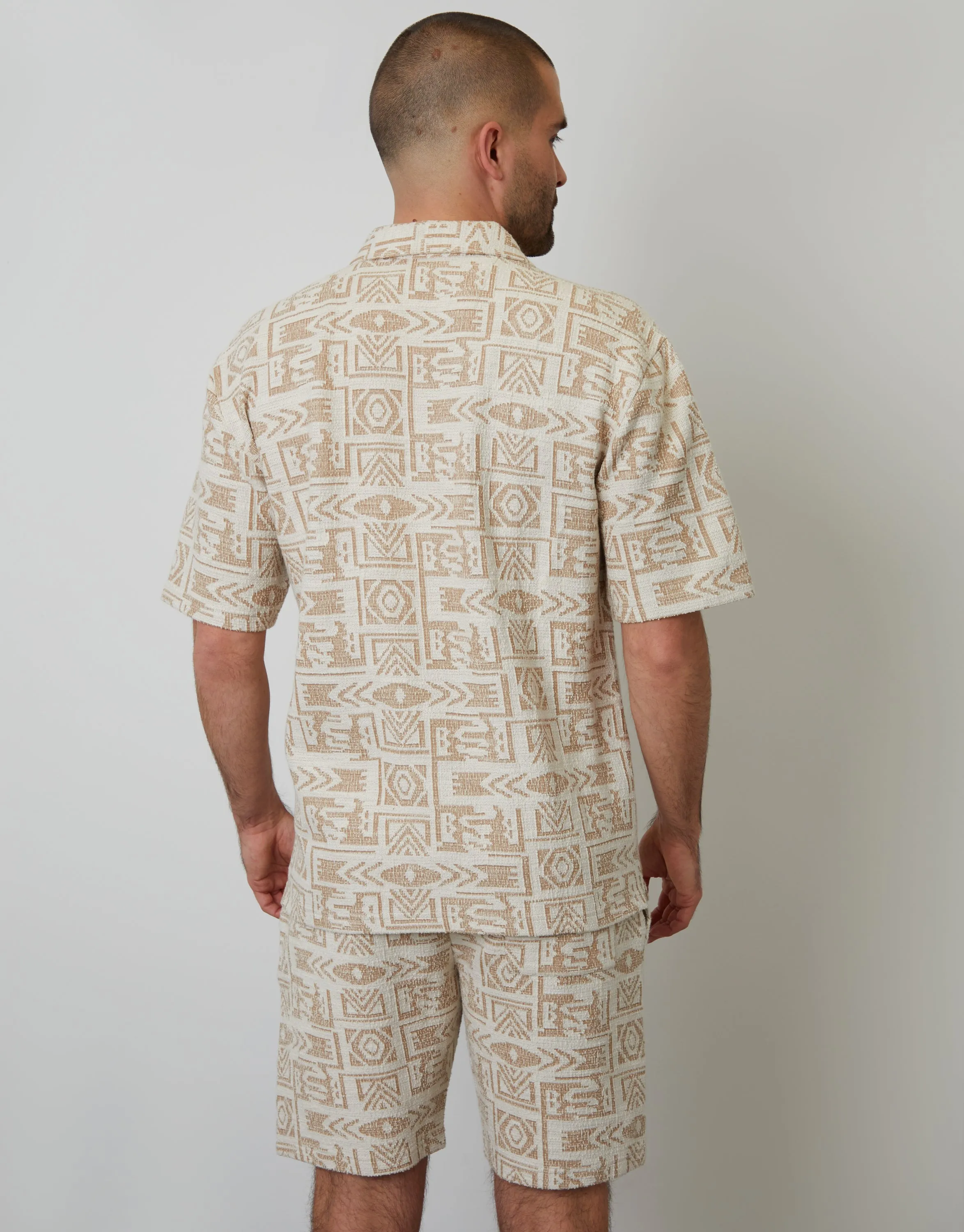 Ecru Printed Textured Relaxed Fit Short Sleeve Shirt sold by Threadbare product image thumbnail 3