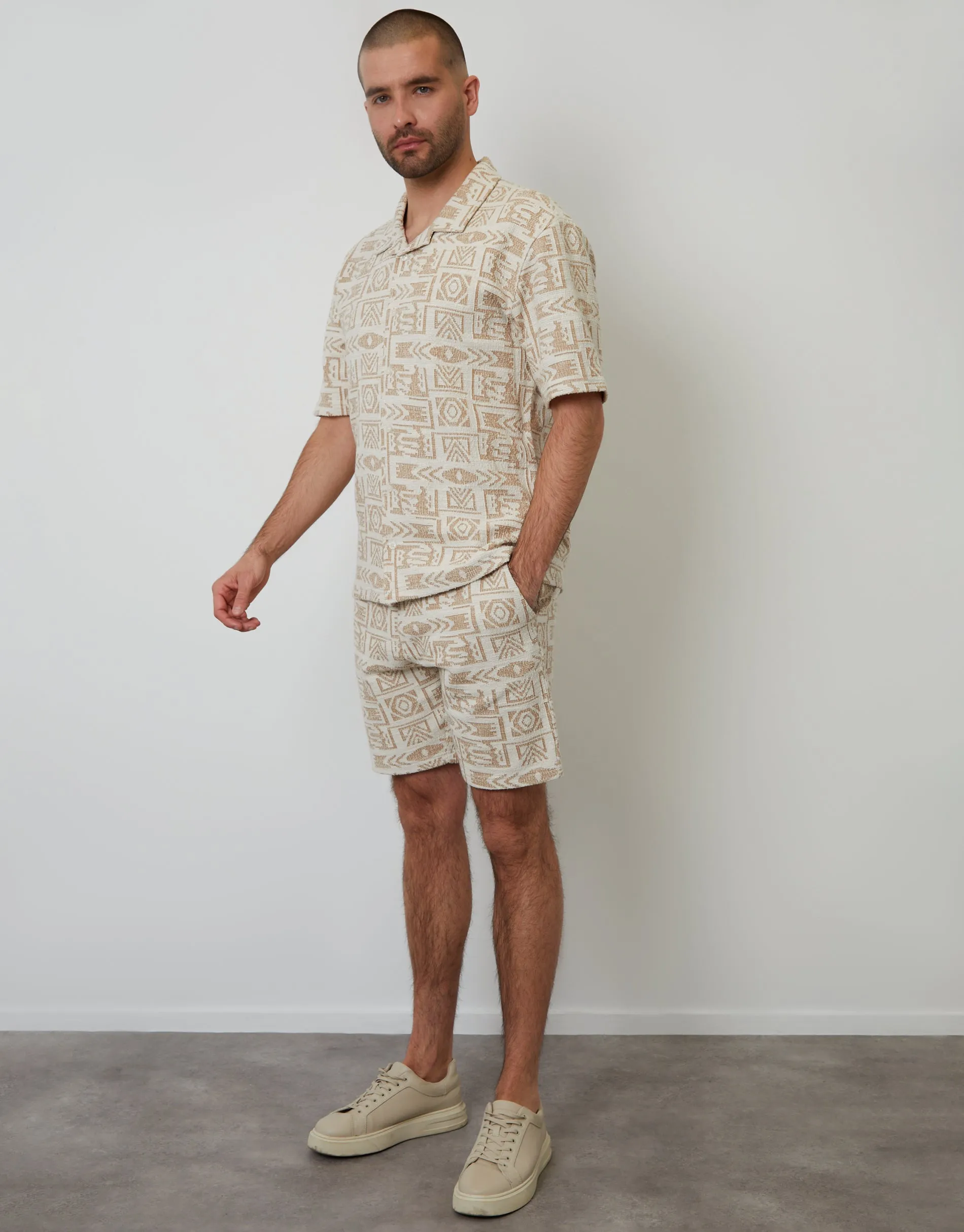 Ecru Printed Textured Relaxed Fit Short Sleeve Shirt sold by Threadbare product image thumbnail 4