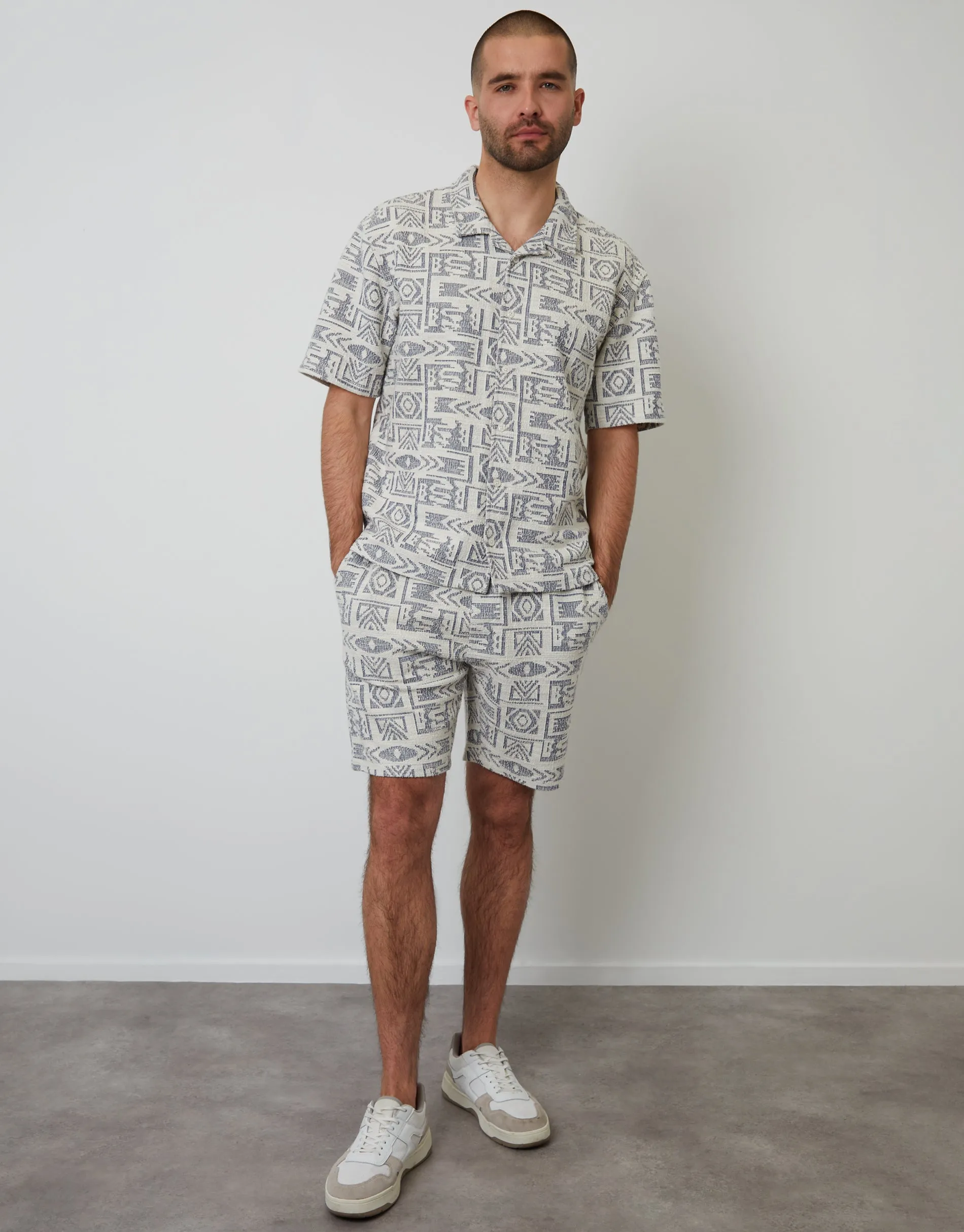 Navy Printed Textured Relaxed Fit Short Sleeve Shirt sold by Threadbare product image thumbnail 4