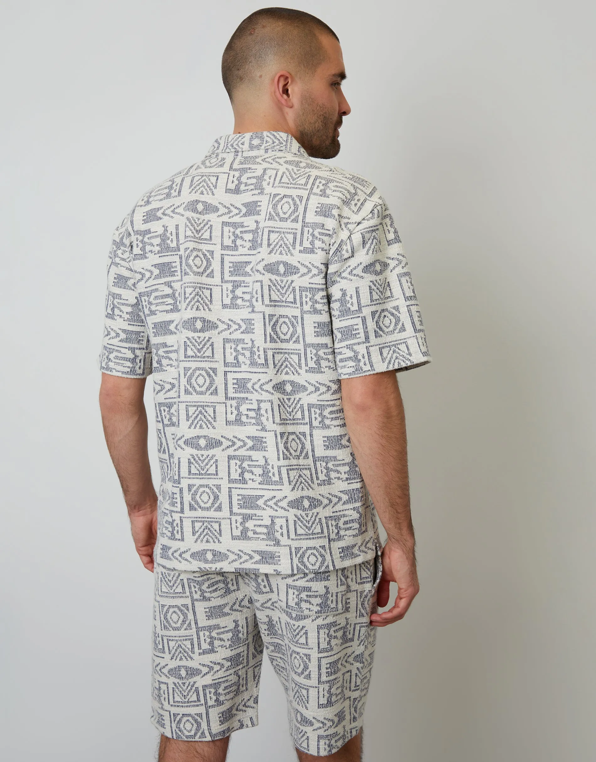 Navy Printed Textured Relaxed Fit Short Sleeve Shirt sold by Threadbare product image thumbnail 3