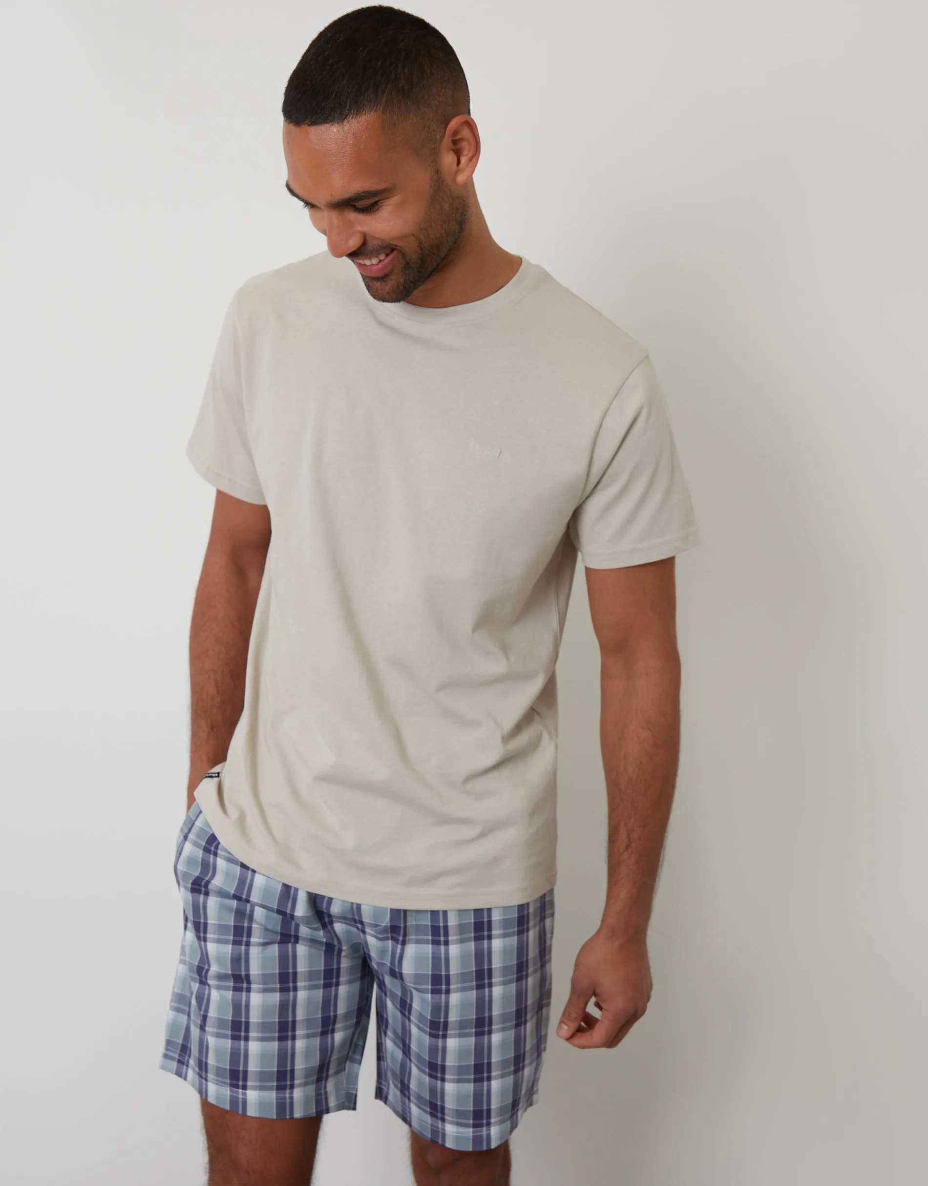 Stone & Blue Check Short Sleeve Pyjamas (2-Piece Set) sold by Threadbare