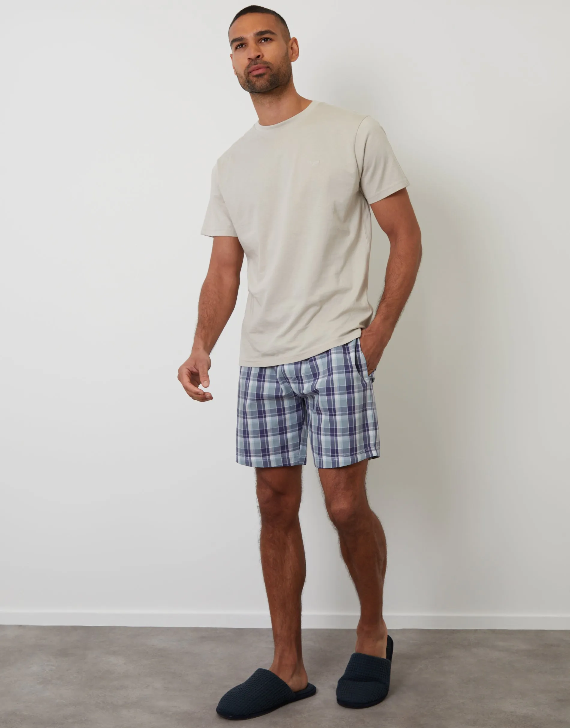 Stone & Blue Check Short Sleeve Pyjamas (2-Piece Set) sold by Threadbare product image thumbnail 3