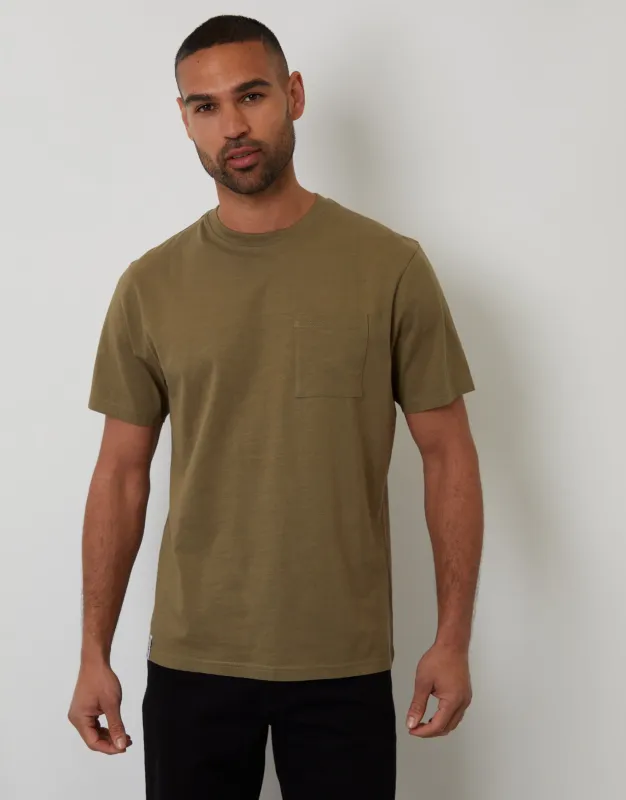 Khaki Green Jersey Slub Short Sleeve T-Shirt sold by Threadbare