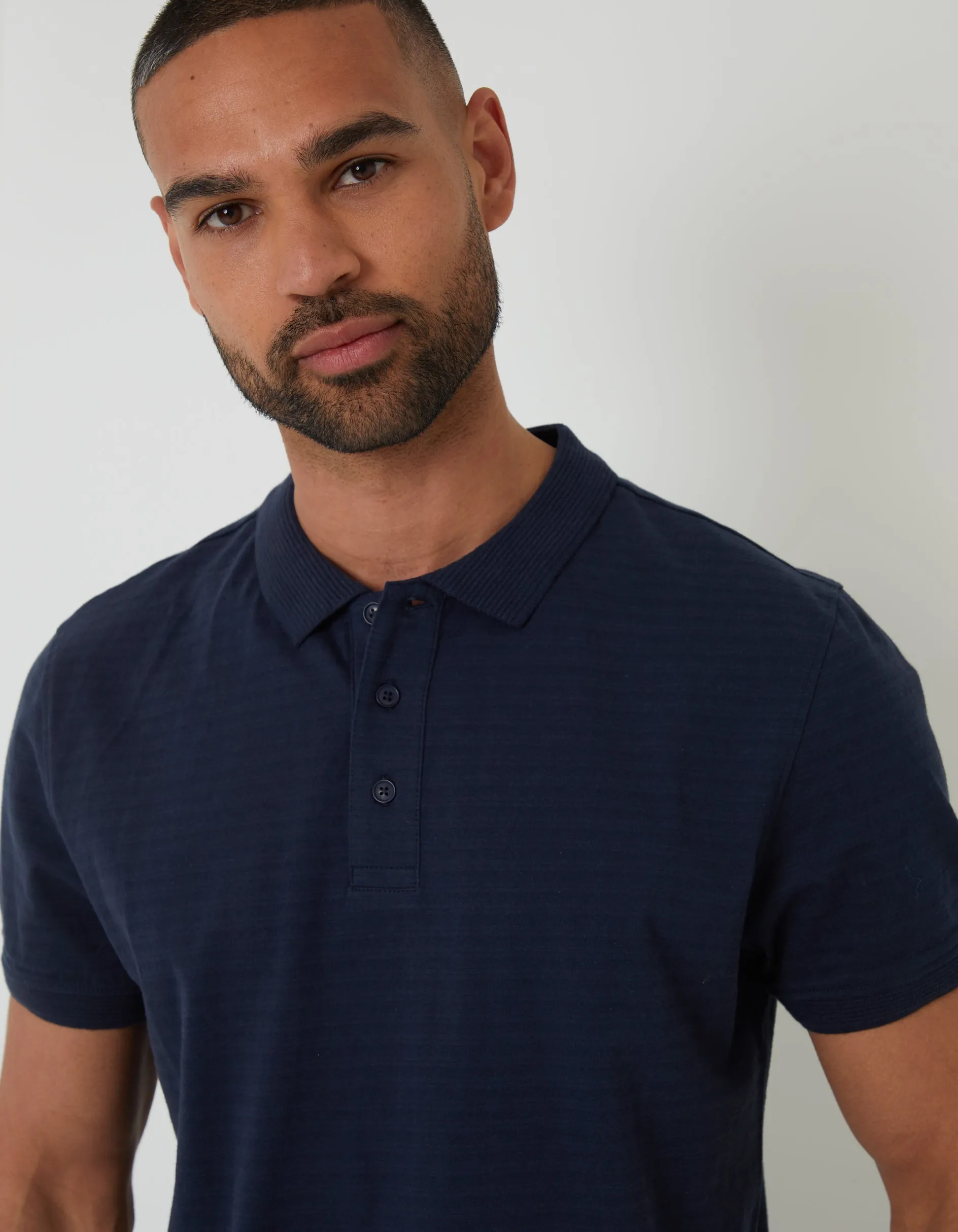 Navy Textured Jersey Polo Shirt sold by Threadbare product image thumbnail 4