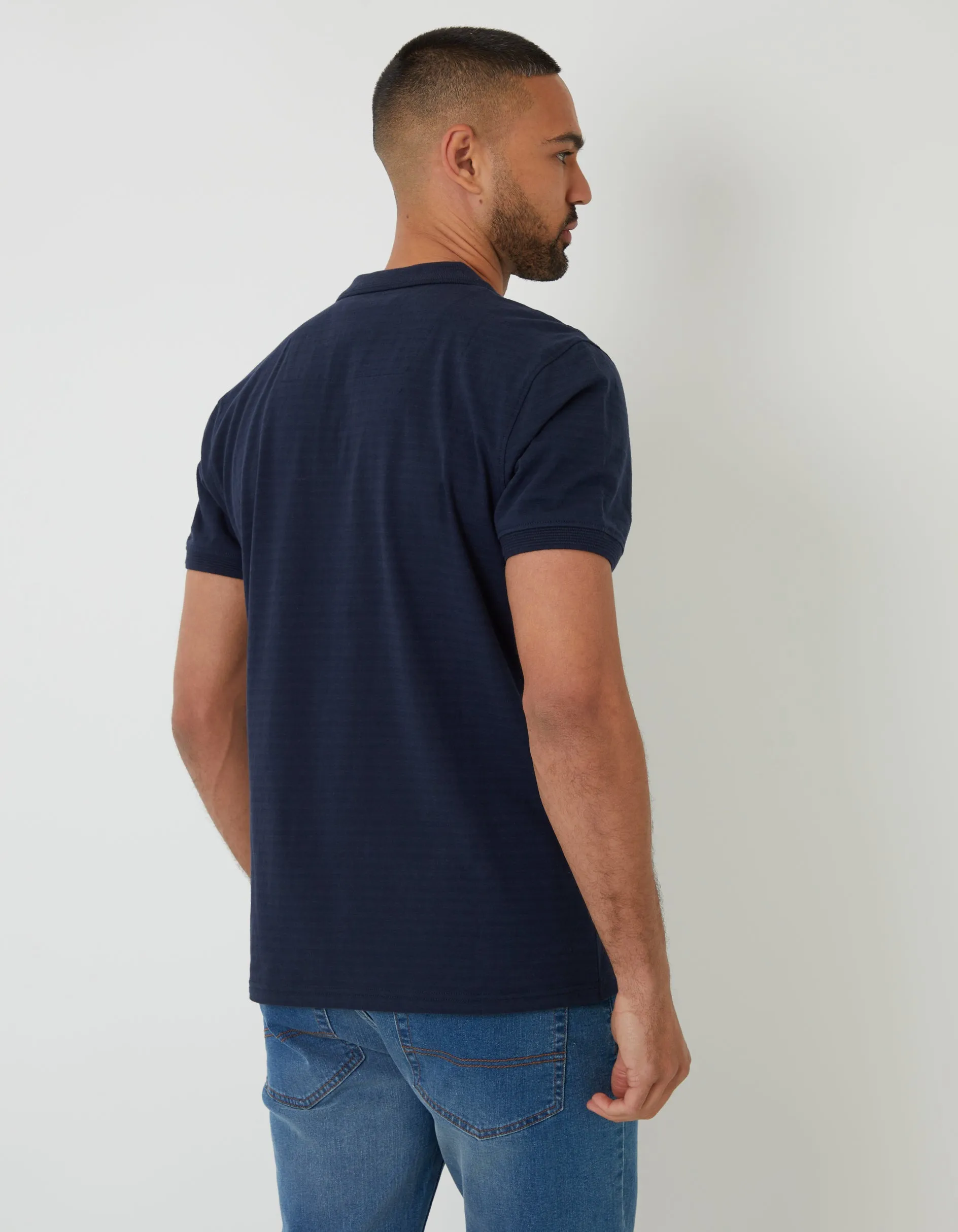 Navy Textured Jersey Polo Shirt sold by Threadbare product image thumbnail 2