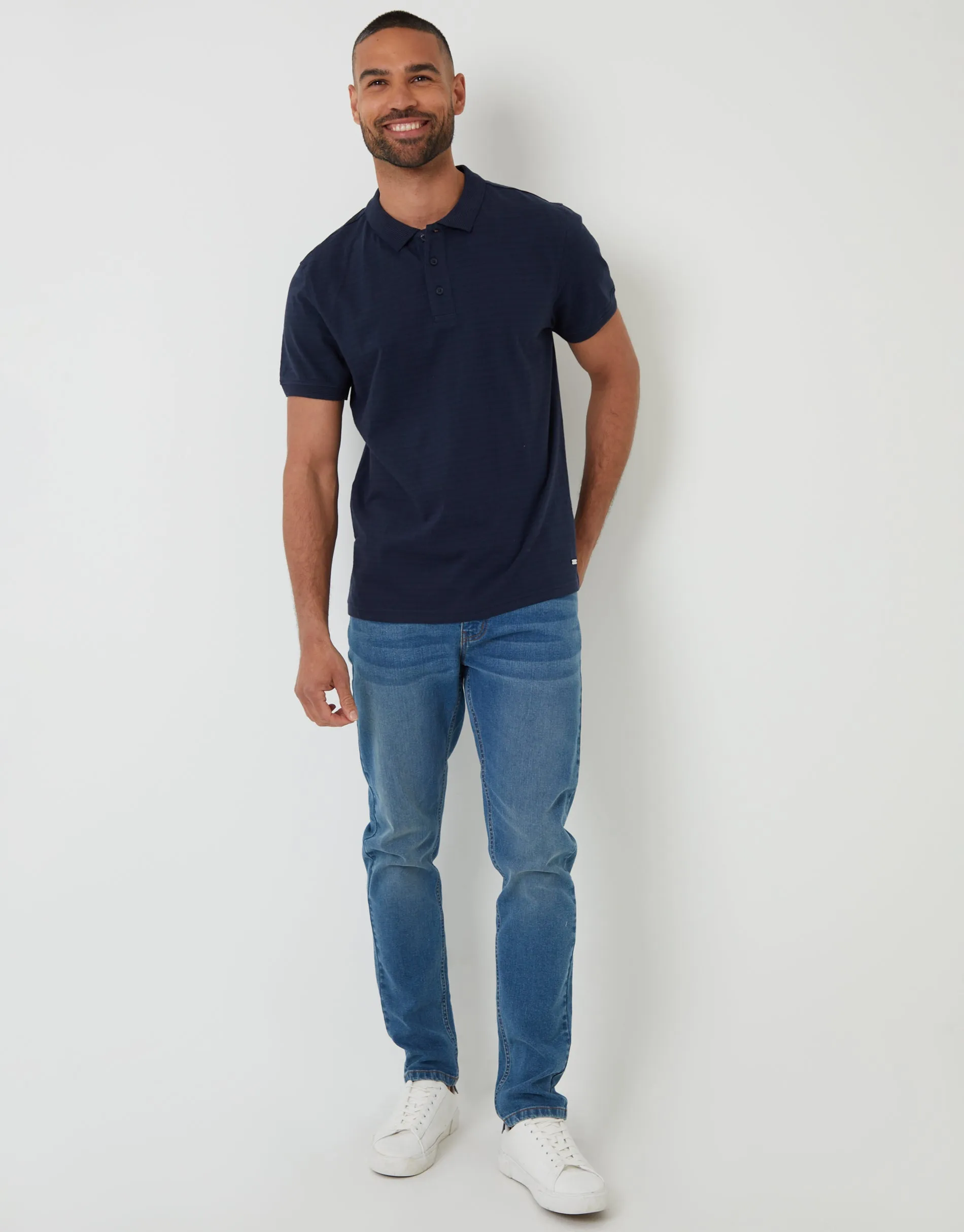 Navy Textured Jersey Polo Shirt sold by Threadbare product image thumbnail 3