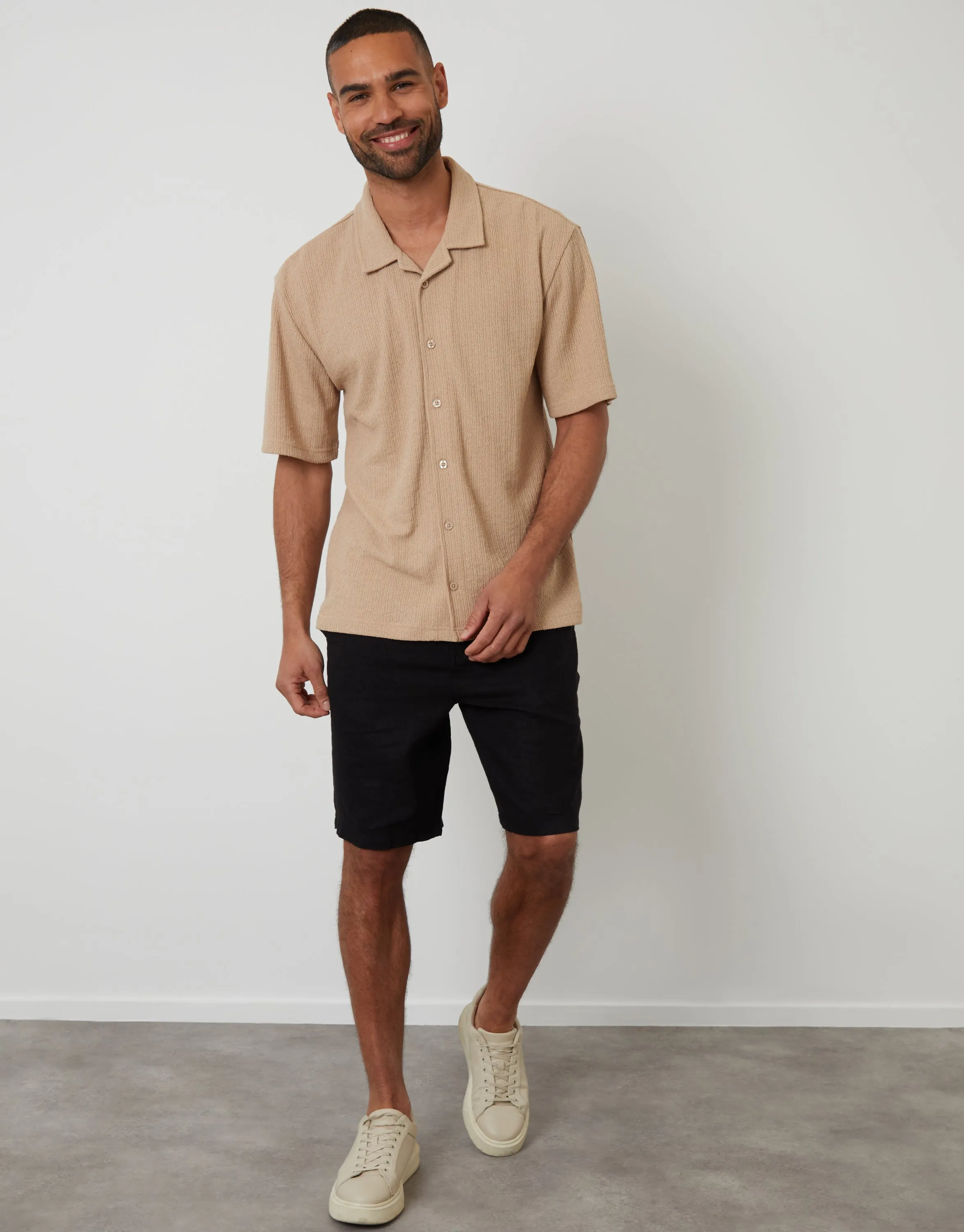 Stone Textured Cotton Mix Relaxed Fit Short Sleeve Shirt sold by Threadbare product image thumbnail 3