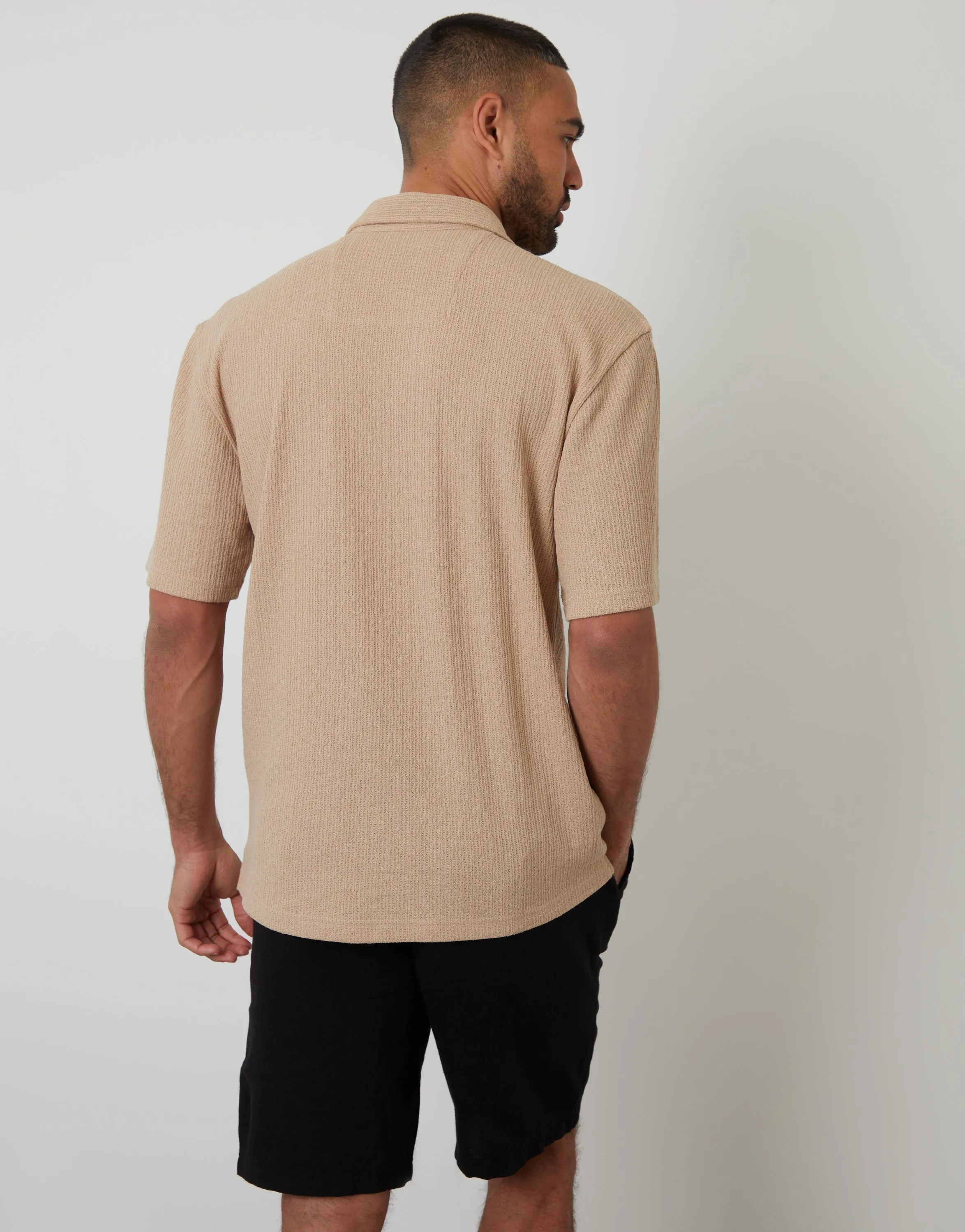 Stone Textured Cotton Mix Relaxed Fit Short Sleeve Shirt sold by Threadbare product image thumbnail 2