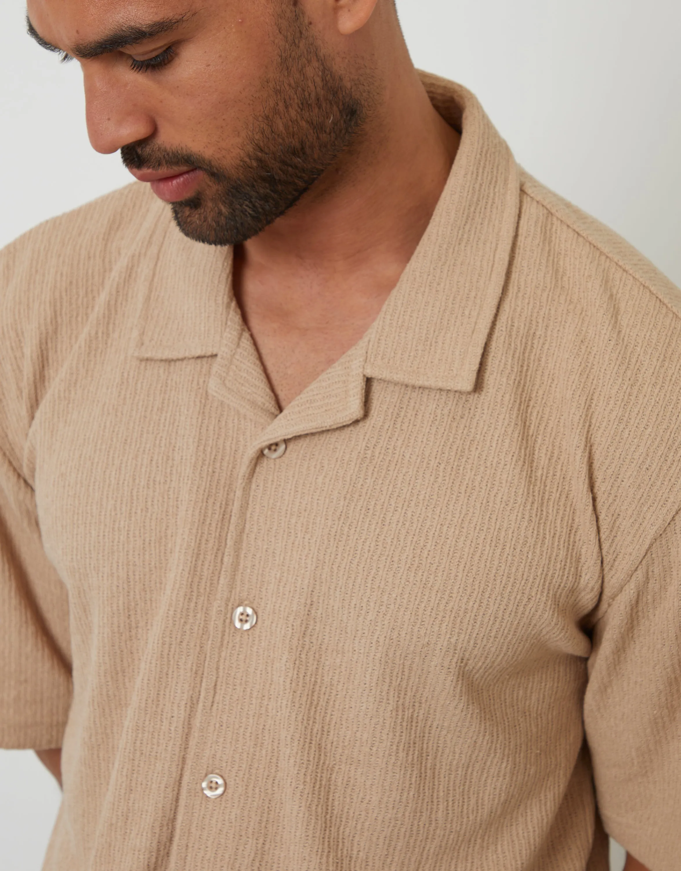 Stone Textured Cotton Mix Relaxed Fit Short Sleeve Shirt sold by Threadbare product image thumbnail 4