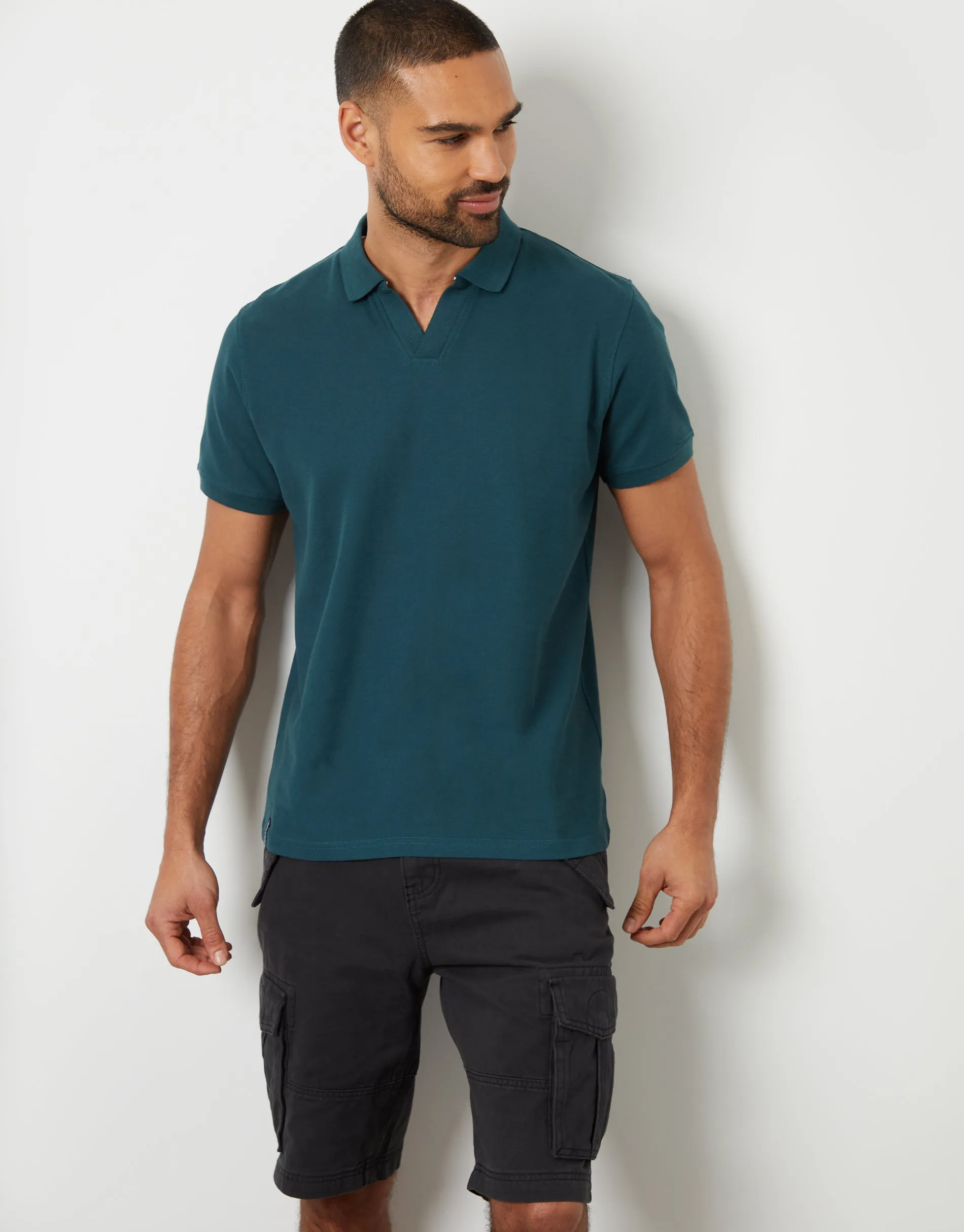 Dark Blue Open Neck Collar Polo Shirt sold by Threadbare