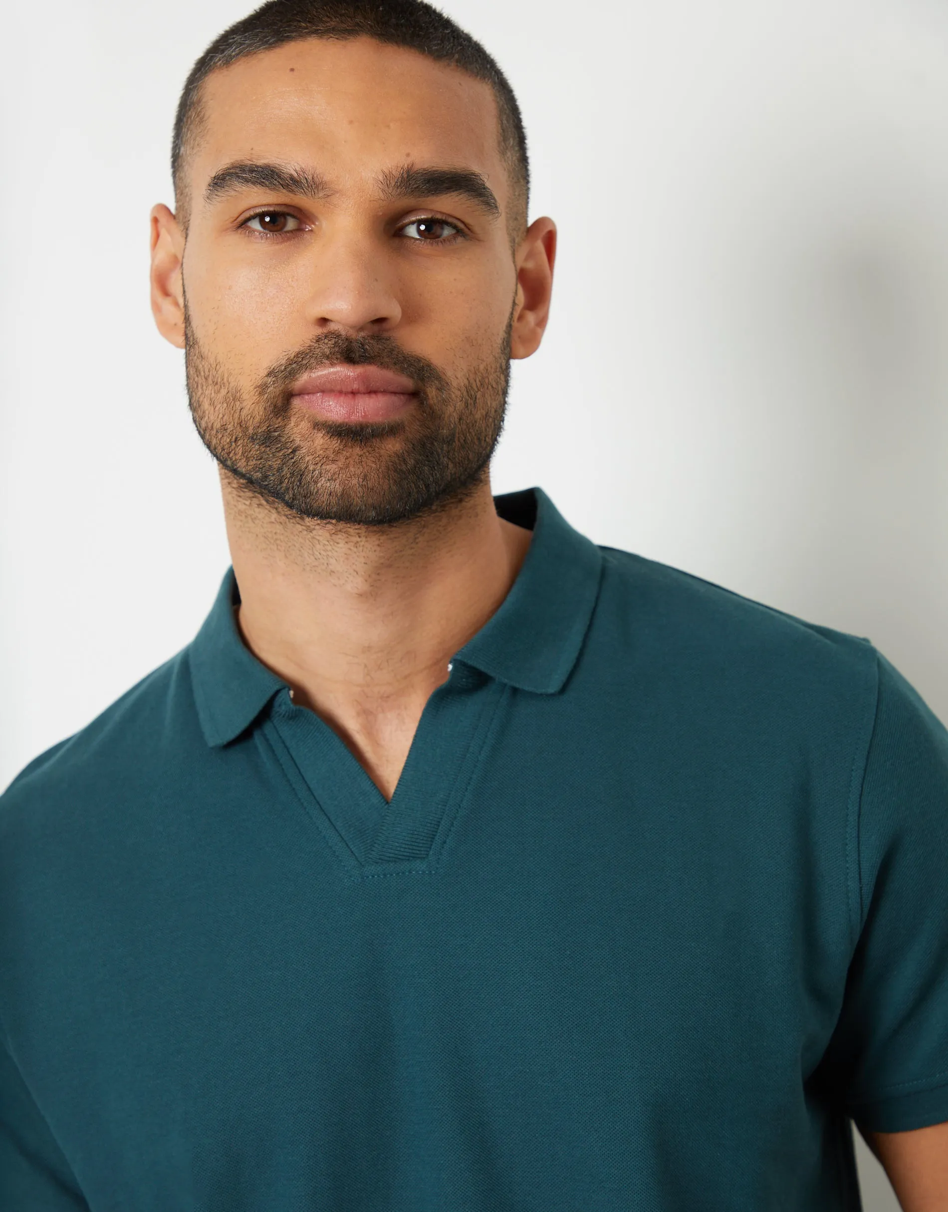 Dark Blue Open Neck Collar Polo Shirt sold by Threadbare product image thumbnail 4