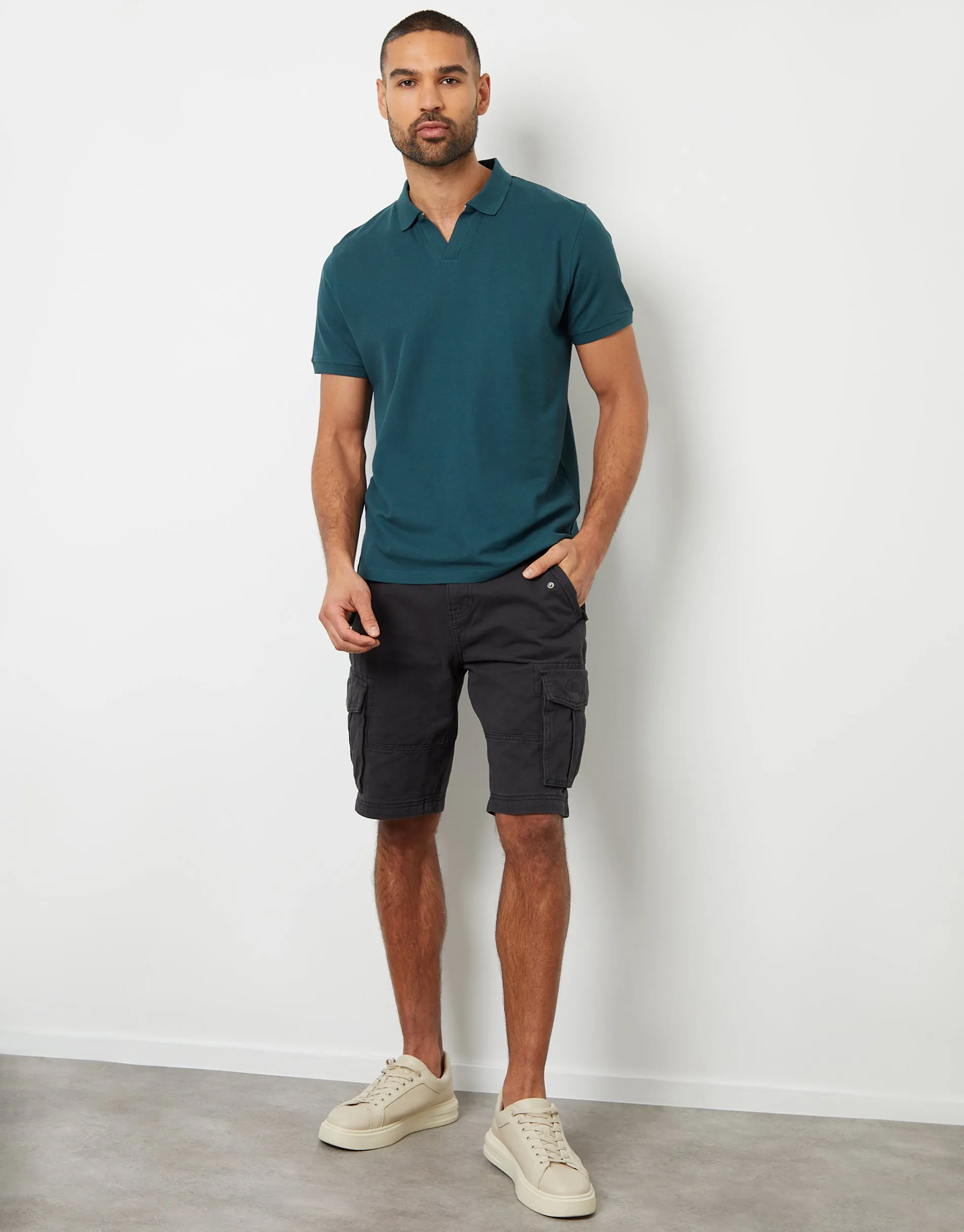 Dark Blue Open Neck Collar Polo Shirt sold by Threadbare product image thumbnail 3