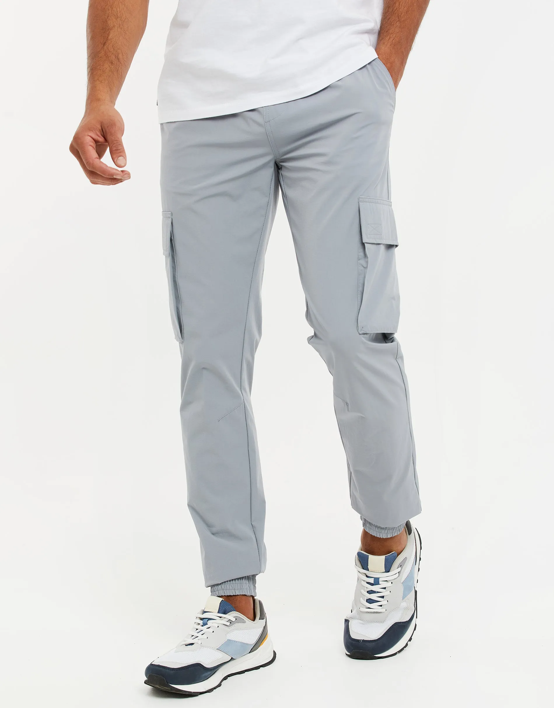 Men's Ice Grey Cargo Trousers sold by Threadbare