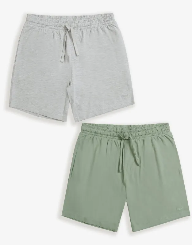Grey Marl & Sage Green Lounge Shorts (2 Pack) sold by Threadbare