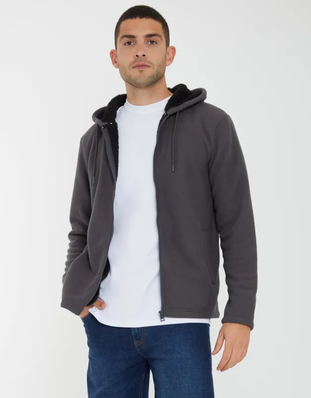 Threadbare Men's Slate Grey Waffle Textured Sherpa Lined Zip Through Hoodie sold by Threadbare
