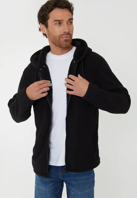 Threadbare Men's Black Waffle Textured Sherpa Lined Zip Through Hoodie sold by Threadbare