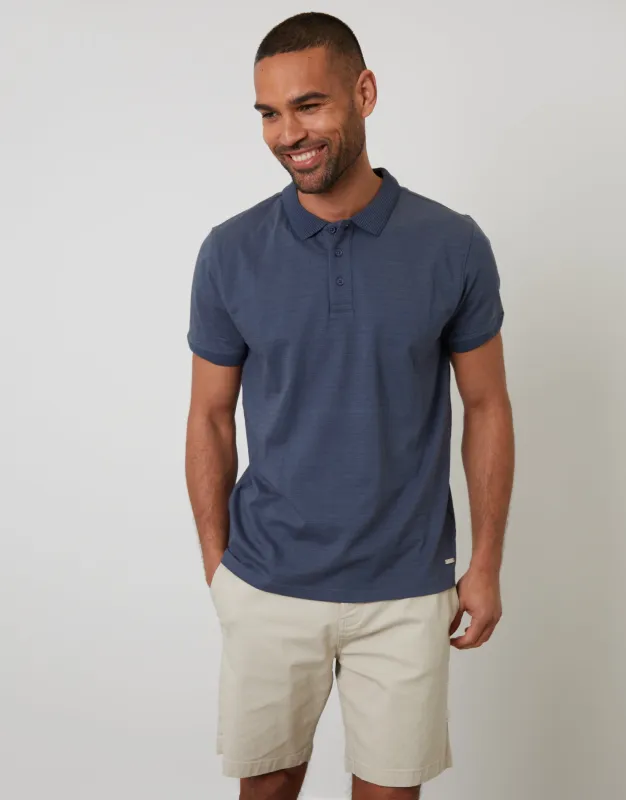Denim Blue Textured Jersey Polo Shirt sold by Threadbare