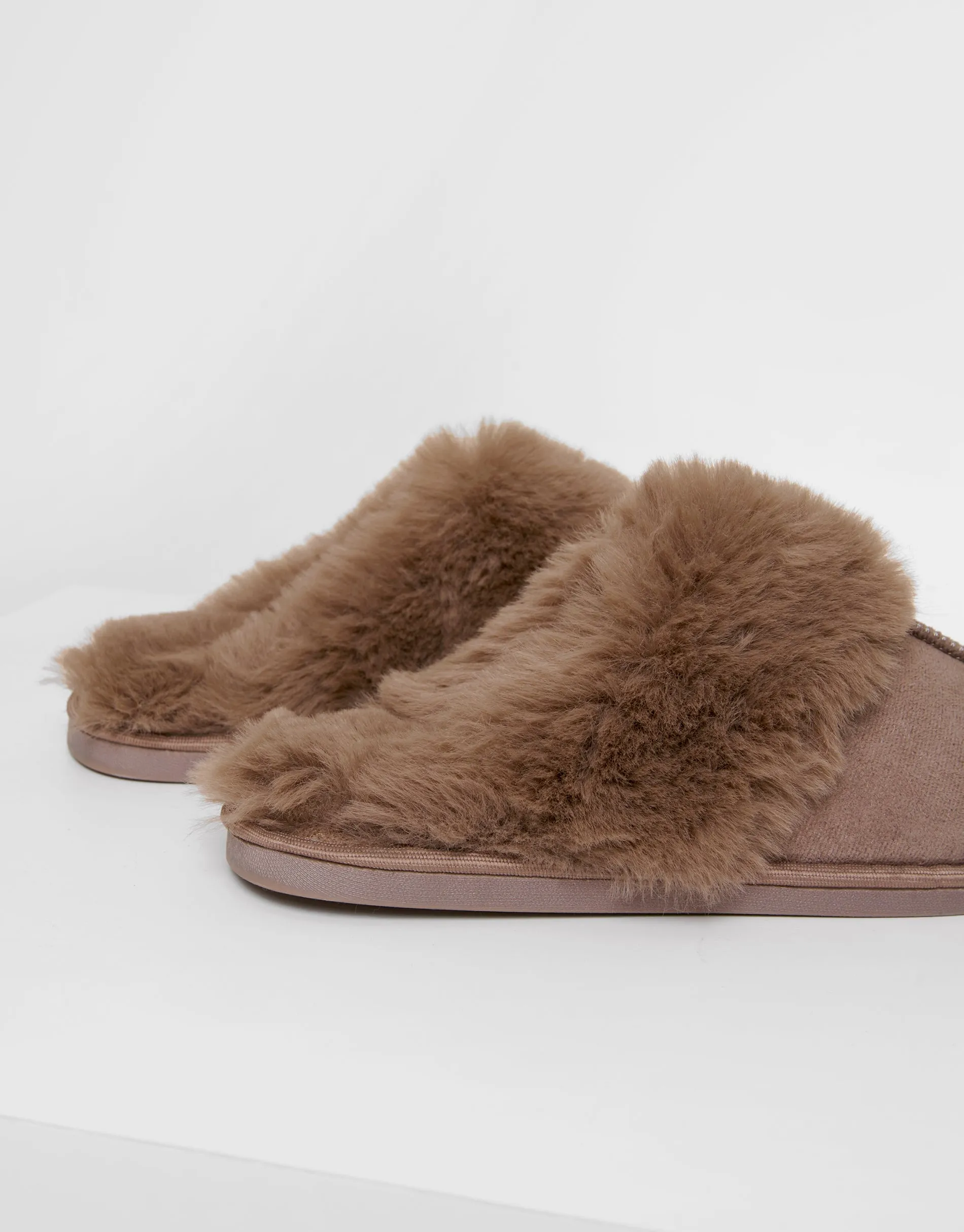 Mink Brown Faux Fur Lined Mule Slippers sold by Threadbare product image thumbnail 4