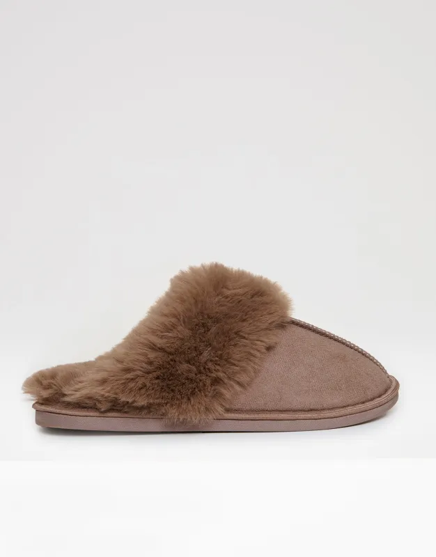 Threadbare Women's Mink Brown Faux Fur Lined Mule Slippers sold by Threadbare