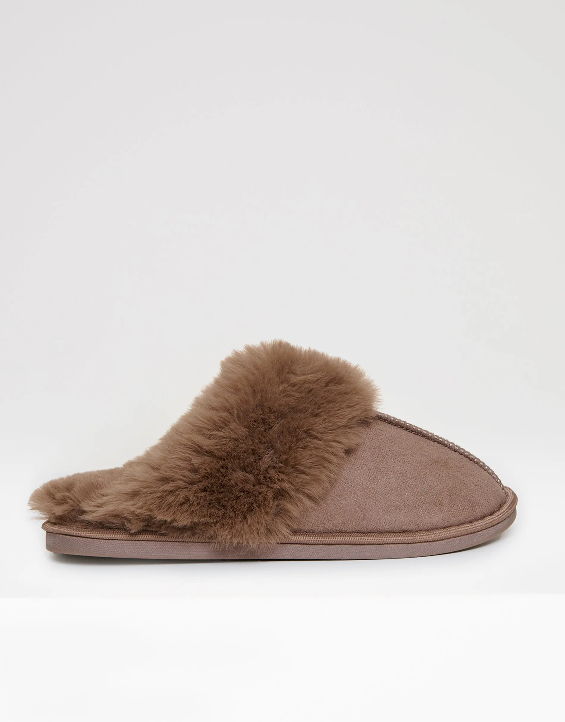Mink Brown Faux Fur Lined Mule Slippers sold by Threadbare