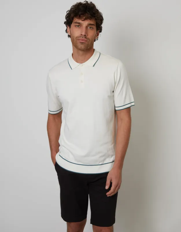 Ecru Knitted Short Sleeve Polo sold by Threadbare